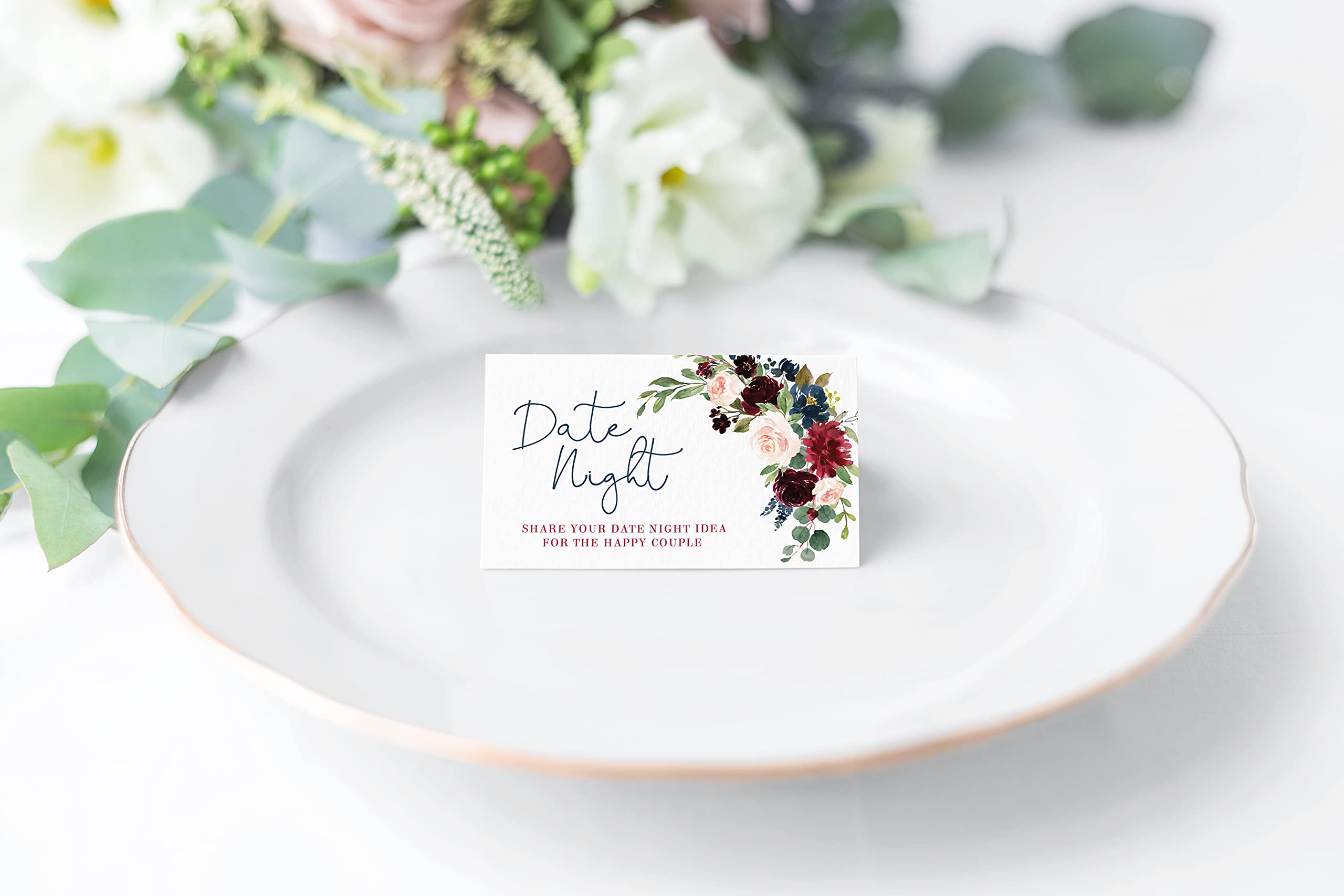 Your Main Event Prints Burgundy And Navy Floral Date Night Game Sign And Cards - Great For Bridal Showers And Weddings - 1 Self-