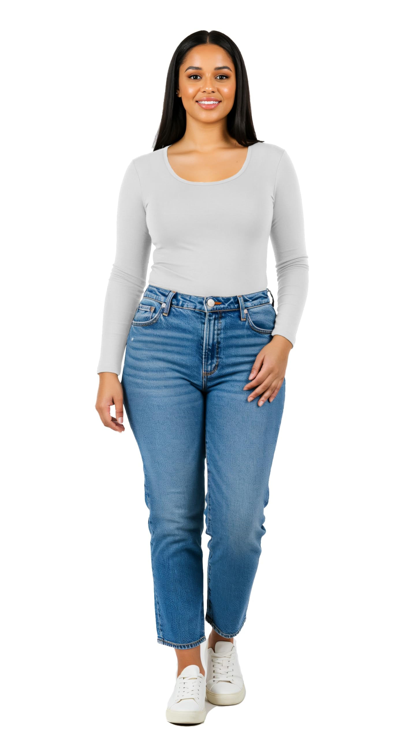 Emmalise Womens Junior And Plus Size Basic Scoop Neck Tshirt Long Sleeve Tee, 1Xl, 3Pk White, Hgray, Charcoal