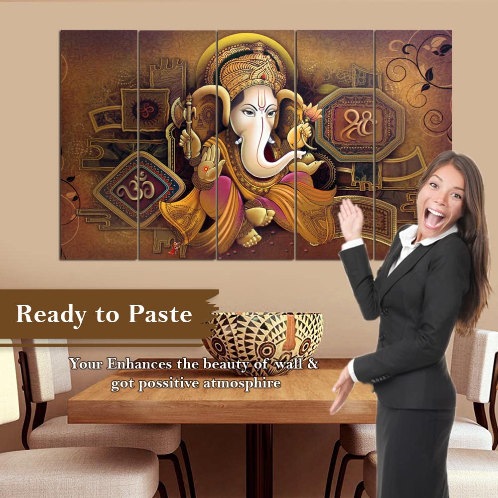 Maxstone Big Size Multiple Frames Ganesh ji Wall Painting for Living Room, Bedroom, Home, Office, Drawing Room, Hotels Decor Woo