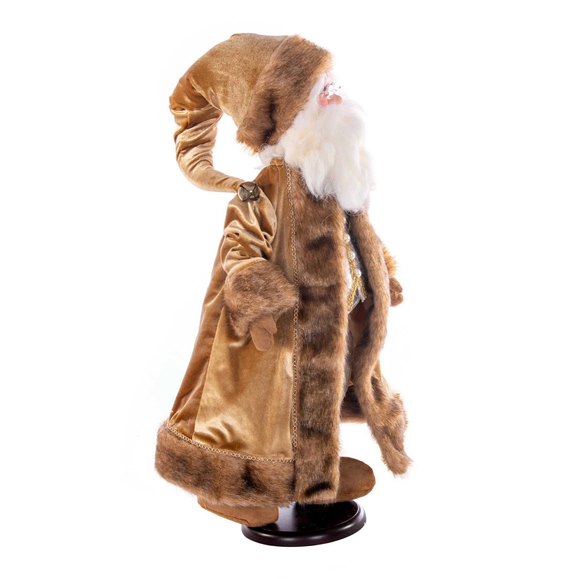 Vickerman 24 Mocha Velvet Santa Doll with Stand. This Santa has Glasses, Stand is Removeable.