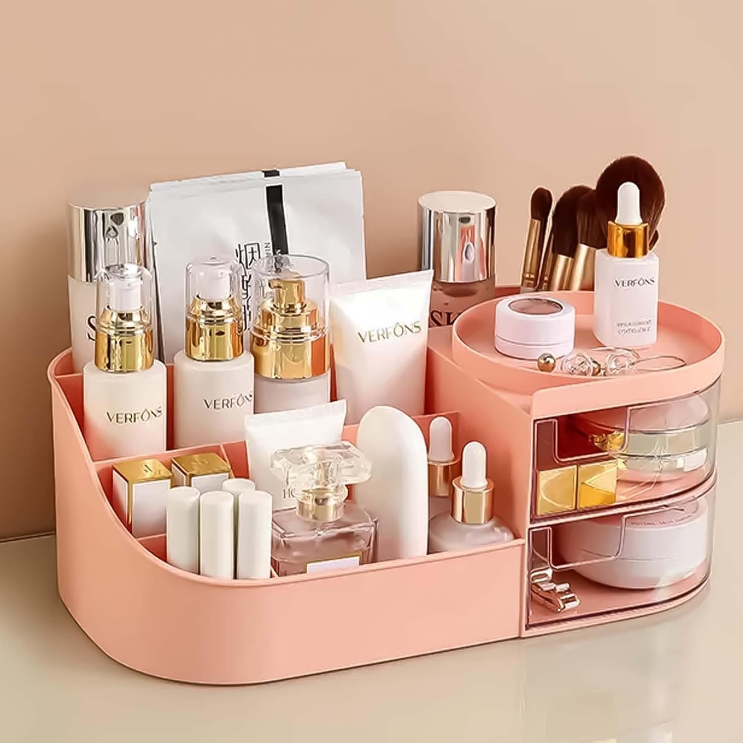 Anshri Make Up Organiser Cosmetic Storage Box With Drawers Dressing Table Organiser Makeup Box Beauty Organiser Large Makeup Box