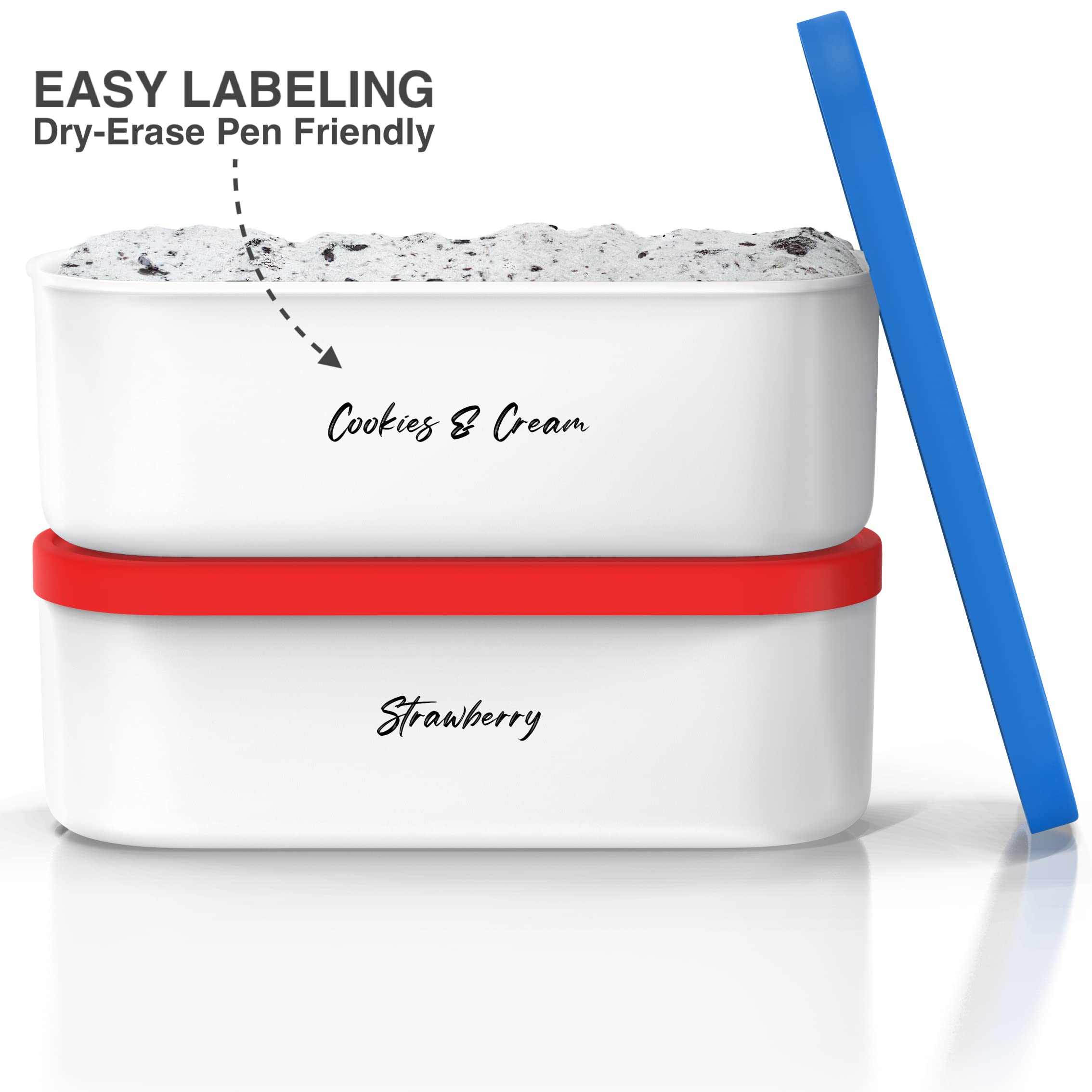 Ice Cream Containers - 2 Quart Ea. (Set Of 2) - Premium Reusable Freezer Storage For Homemade Ice Cream Tub For Sorbet, Frozen Y