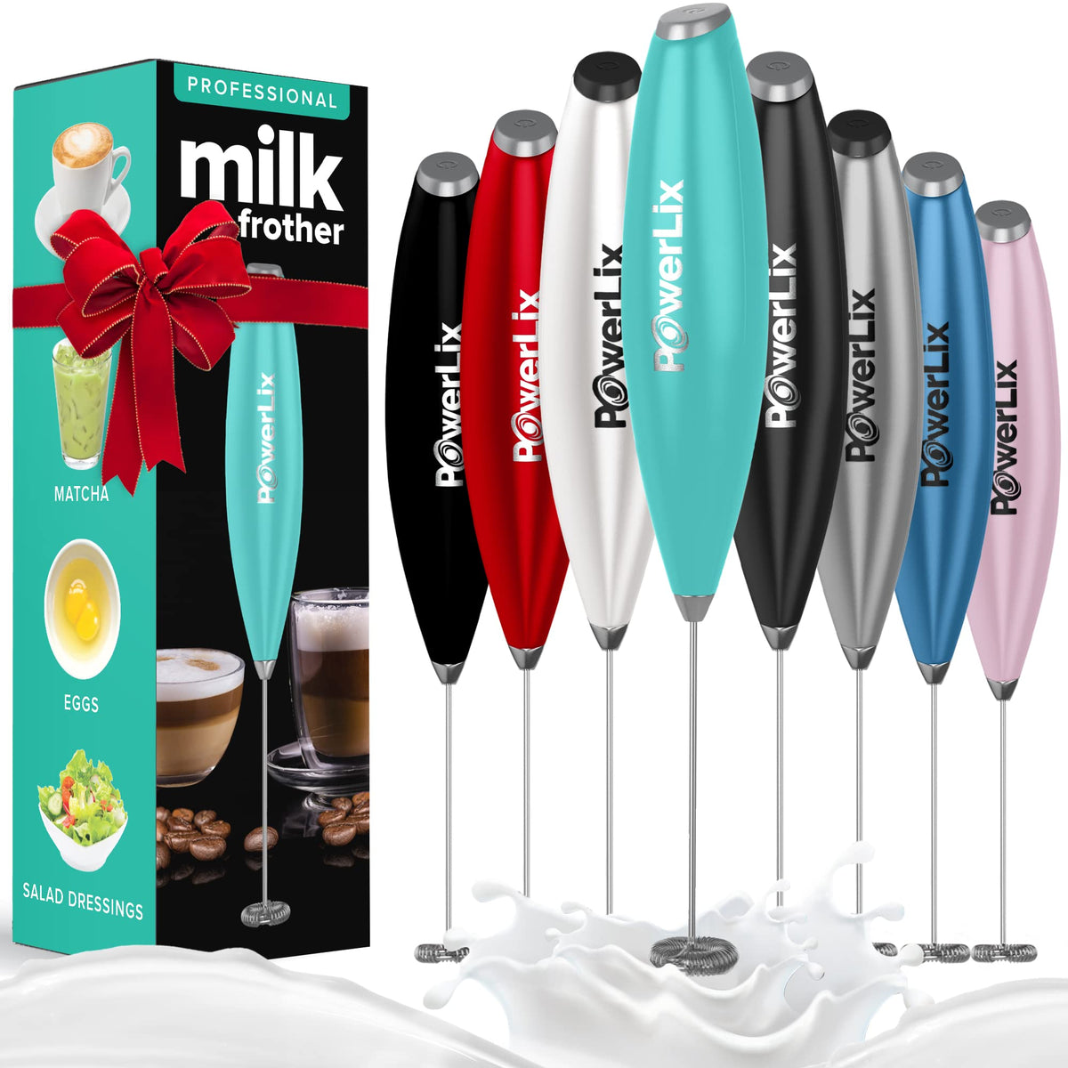 Powerlix Milk Frother No Stand Handheld Battery Operated Electric Foam Maker For Coffee, Latte, Cappuccino, Hot Chocolate, Durab