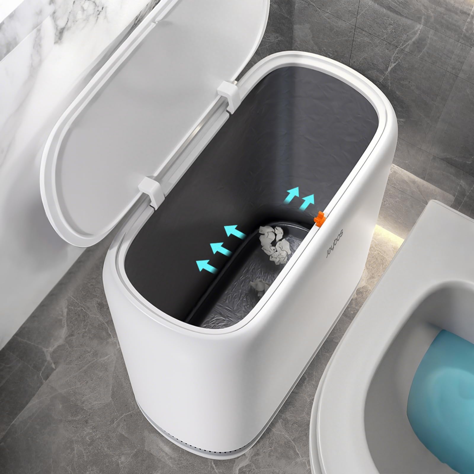 JOYBOS Bathroom Trash Cans,Adsorption Garbage Can with Press Type Lid,10L Dogproof Slim Plastic Narrow Trash Bin,3 Gallon Garbag