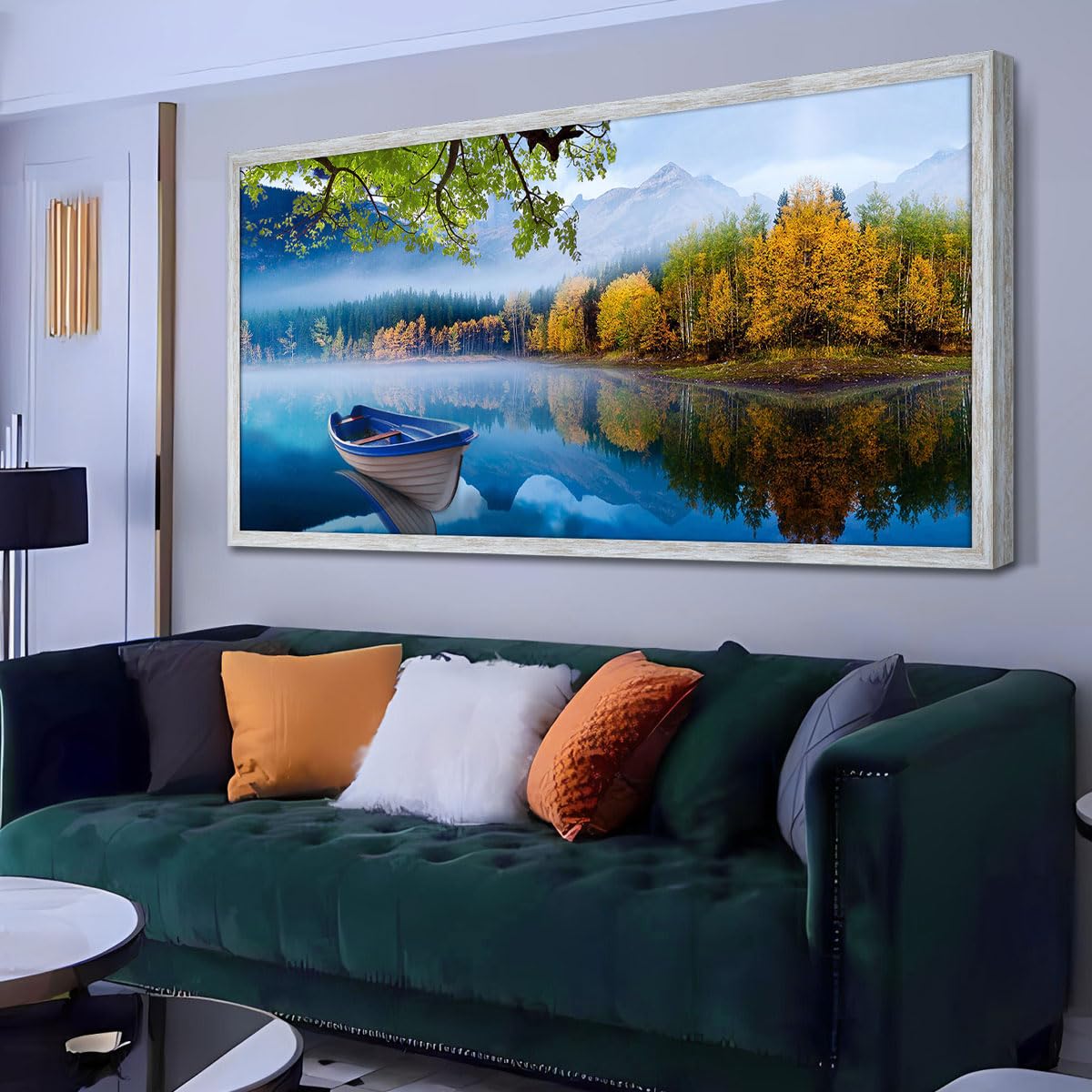 Arjun Lake Canvas Wall Art Blue Mountain Sky Nature Landscape Boat Picture Artwork Modern Scenic Painting For Living Room Bedroo