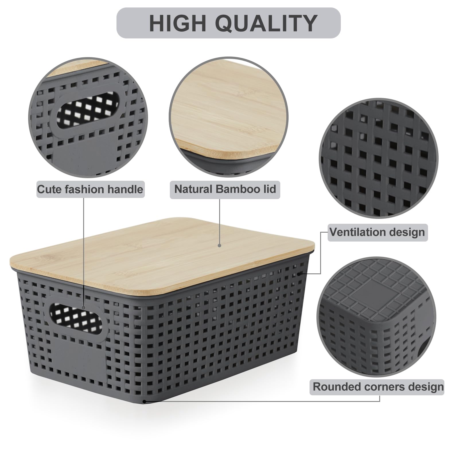 Bagnizer Plastic Storage Bins With Bamboo Lids Stackable Box Basket Pantry Decorative Containers Cute With Lable For Organizing