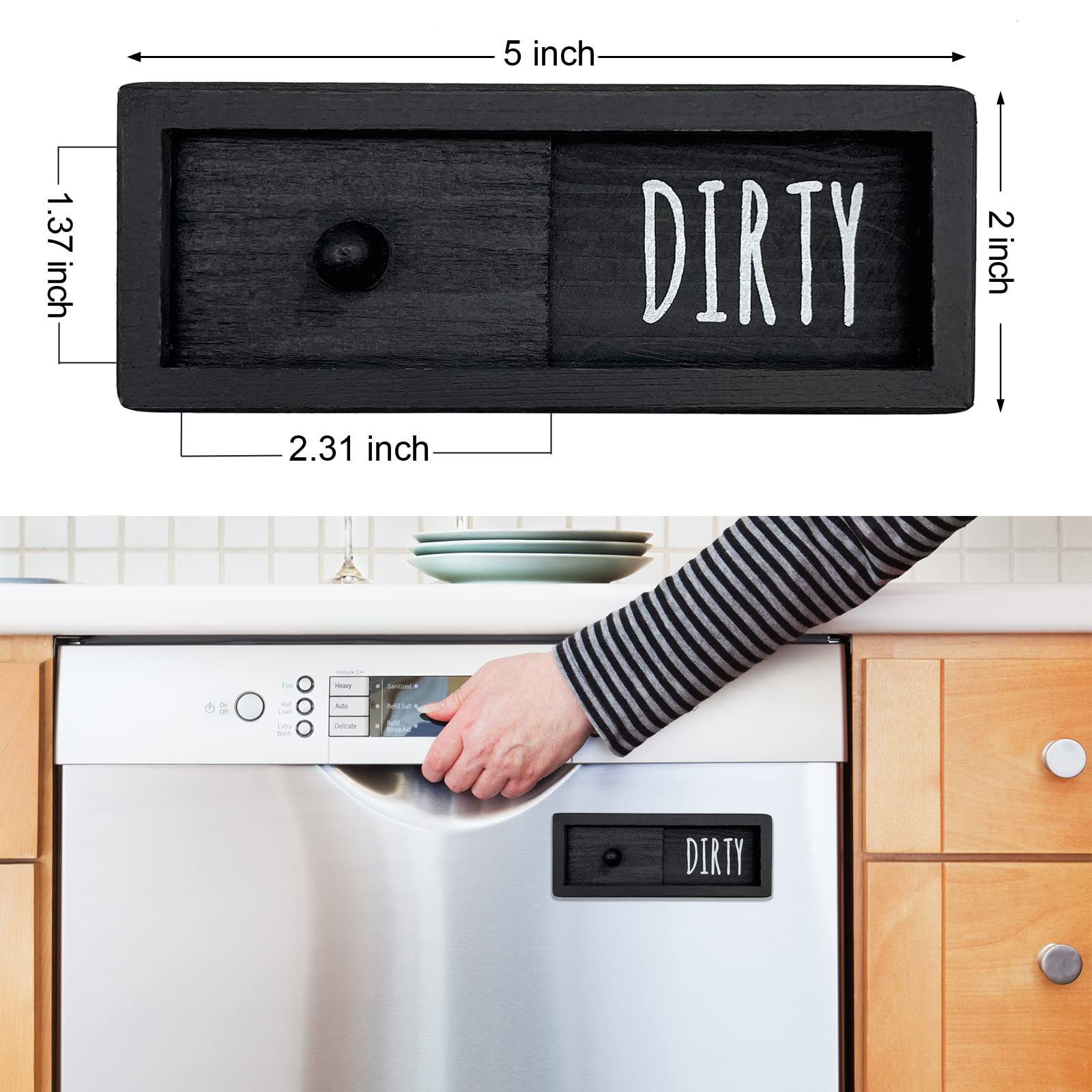 Wojogo Dishwasher Magnet Clean Dirty Sign - Farmhouse Rustic Wood Clean Dirty Magnet Sign, Works For All Dishwashers, Dishwasher