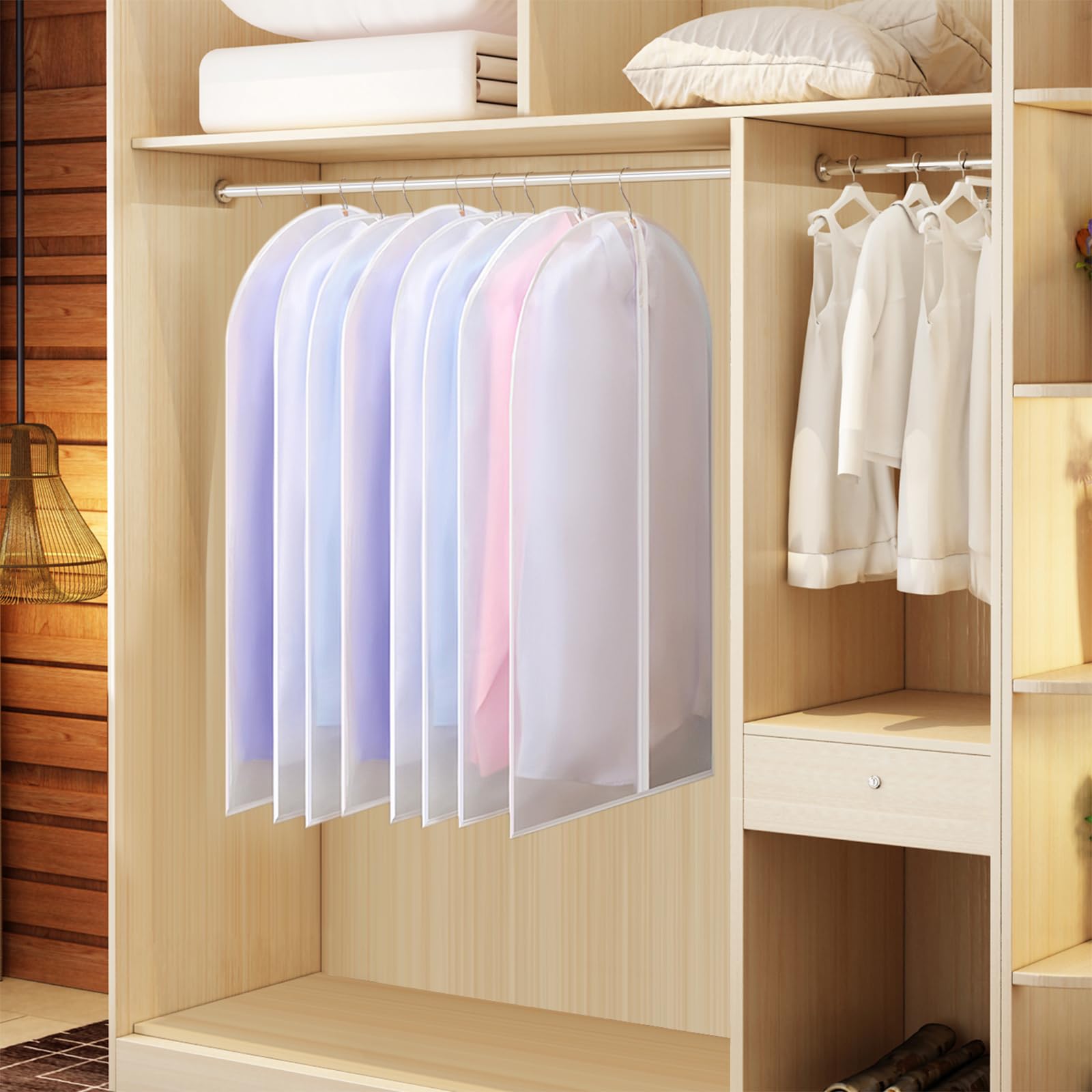 Kntiwiwo Garment Bag Suit Bags For Storage With Zipper 40 Inches Clear Dust-Proof Clothes Cover Bag For Suit, Coat, Dress Closet