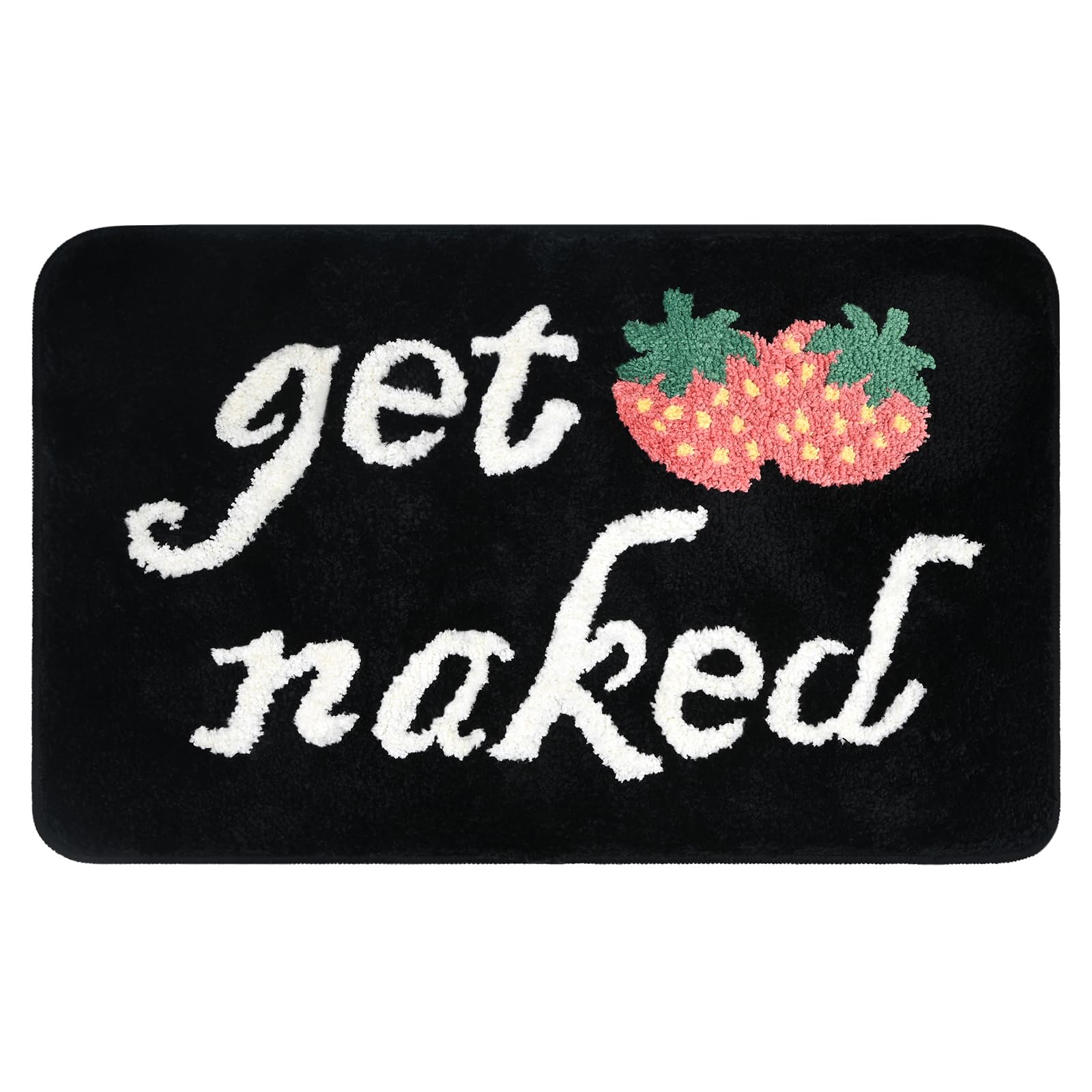 Yonchic Strawberry Bathroom Rugs, Cute Funny Decor Bath Mat, 20   X32    Black And White Mats, Water Absorbent Non Slip Rug For