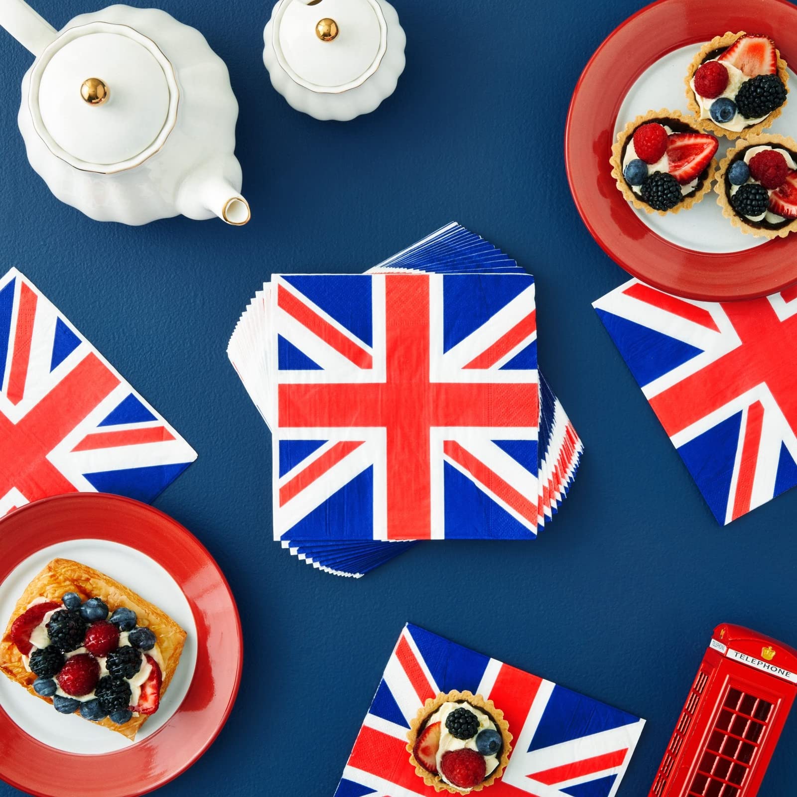 Juvale 100 Pack Paper Uk Flag Napkins For British Parties, Birthdays, Celebrations, And Special Occasions - 13X13 Inches British