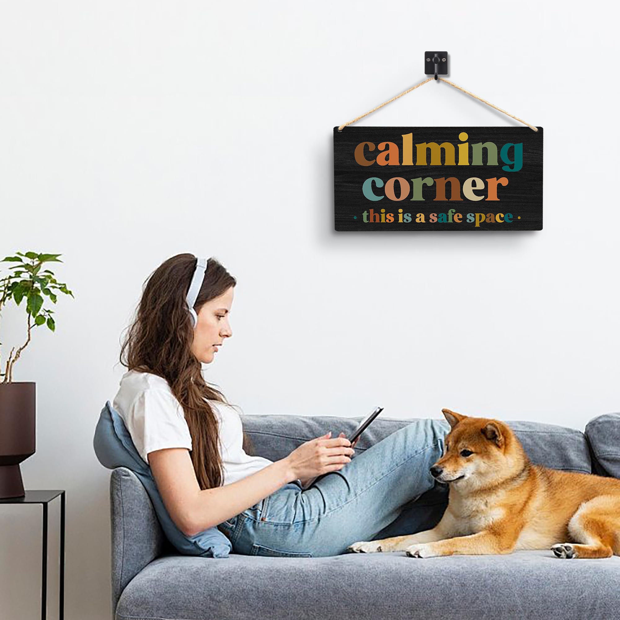 Calming Corner Hanging Wood Sign - Safe Space, Classroom Decor, School Counselor Office, Calm Down Corner Decorations, Boho Styl