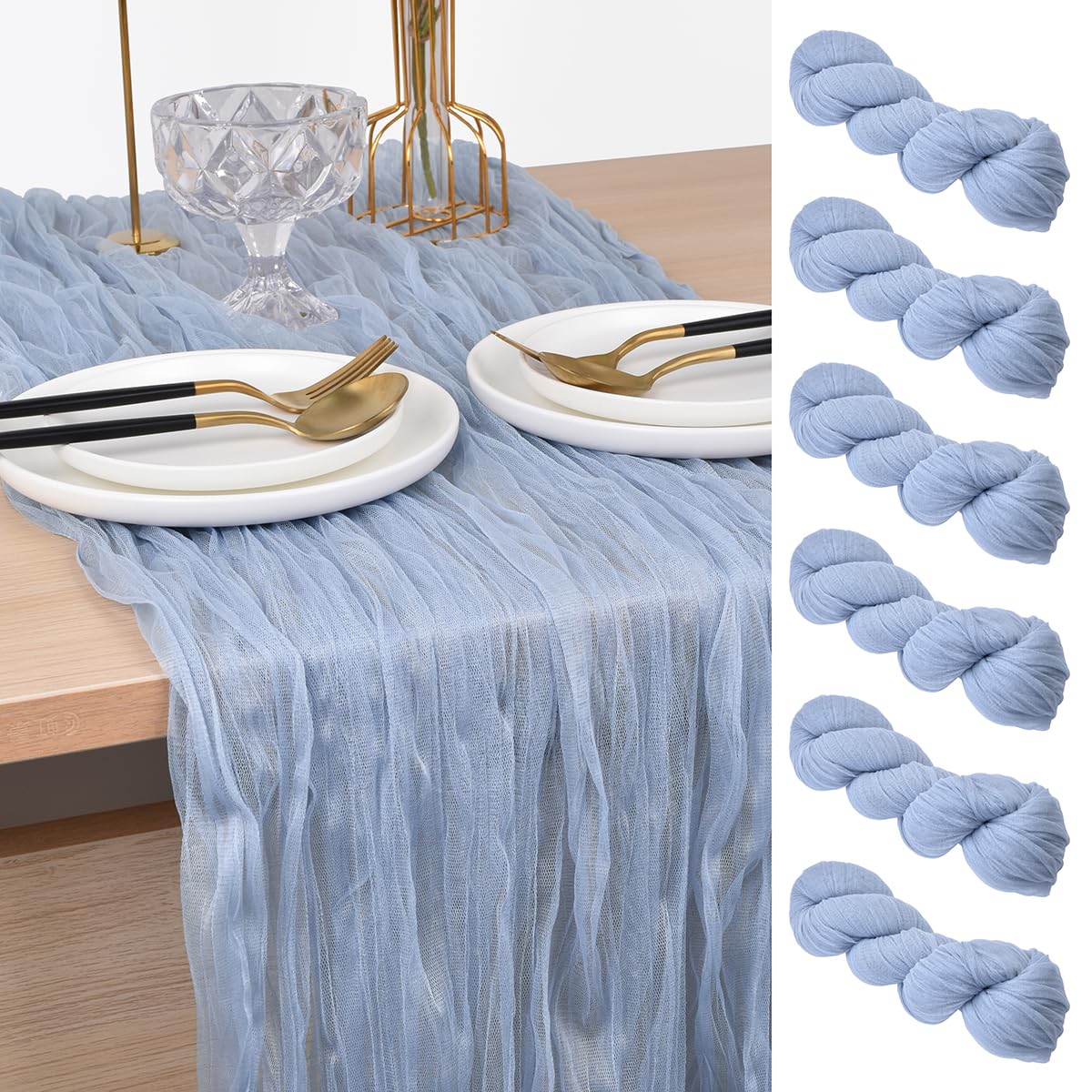 Joanlody Blue Cheesecloth Table Runner 10Ft Rustic Gauze Cheese Cloth Table Runner Boho Fall Thanksgiving Table Runner For Weddi