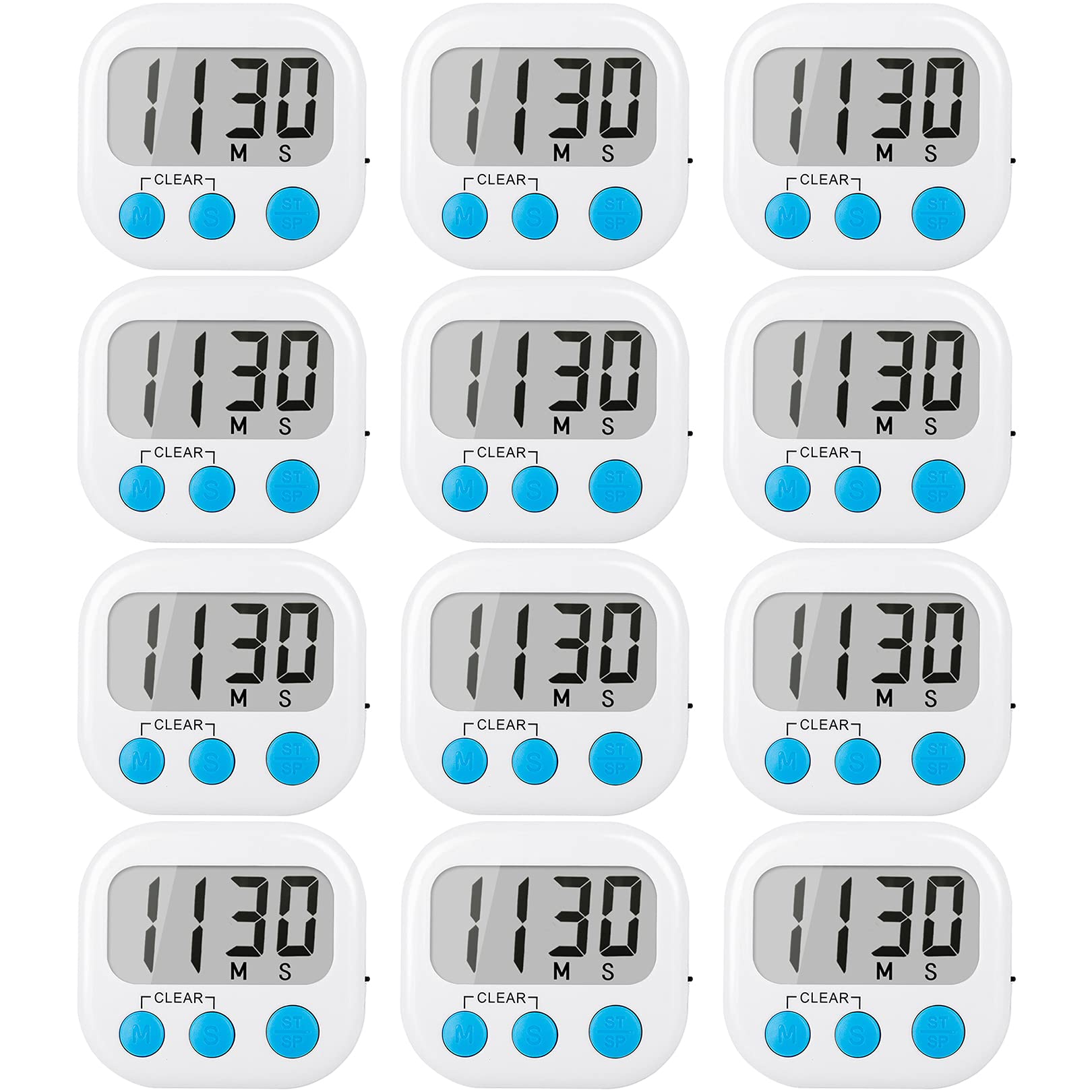 12 Pack Digital Kitchen Timers for Cooking Magnetic Timer for Cooking Loud Alarm White