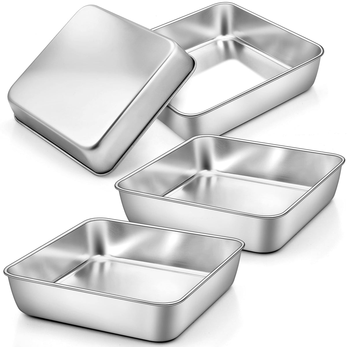Teamfar 8 Inch Square Baking Pan, Square Cake Pan Stainless Steel Square Cake Brownie Pan For Baking Roasting Serving, Healthy &