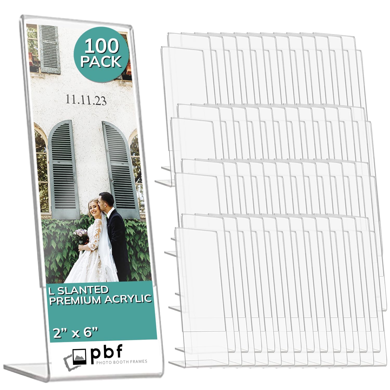 pbf PHOTO BOOTH FRAMES 2x6 Acrylic Sign Holder | 2 x 6 Vertical Stand Up Slanted Sign Holder | Acrylic Stands for Display | Clea