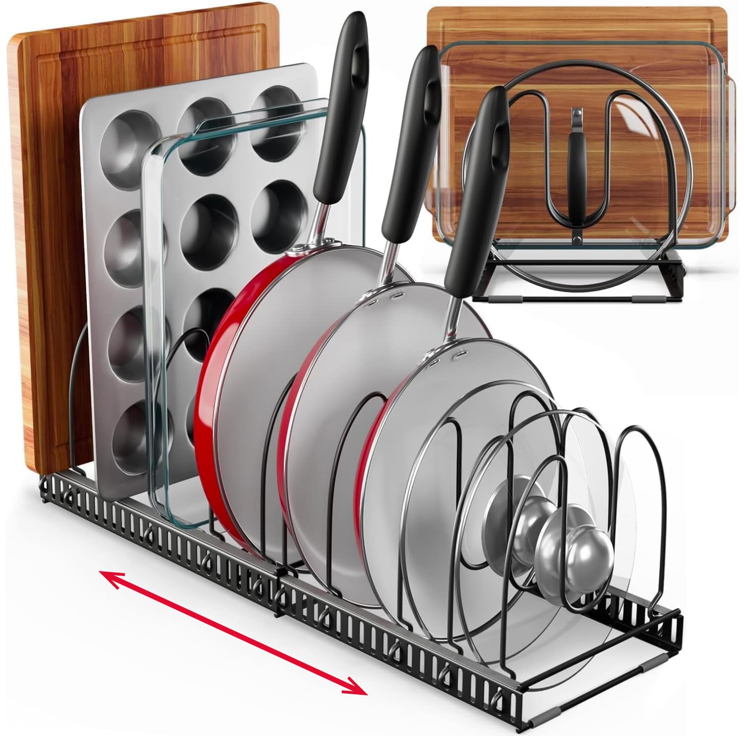 Better Things Home 12+ Expandable Pan and Pot Lid Organizer Rack for Cabinet, Pot Lid Holder Pot Organizers Inside Cabinet, Pots