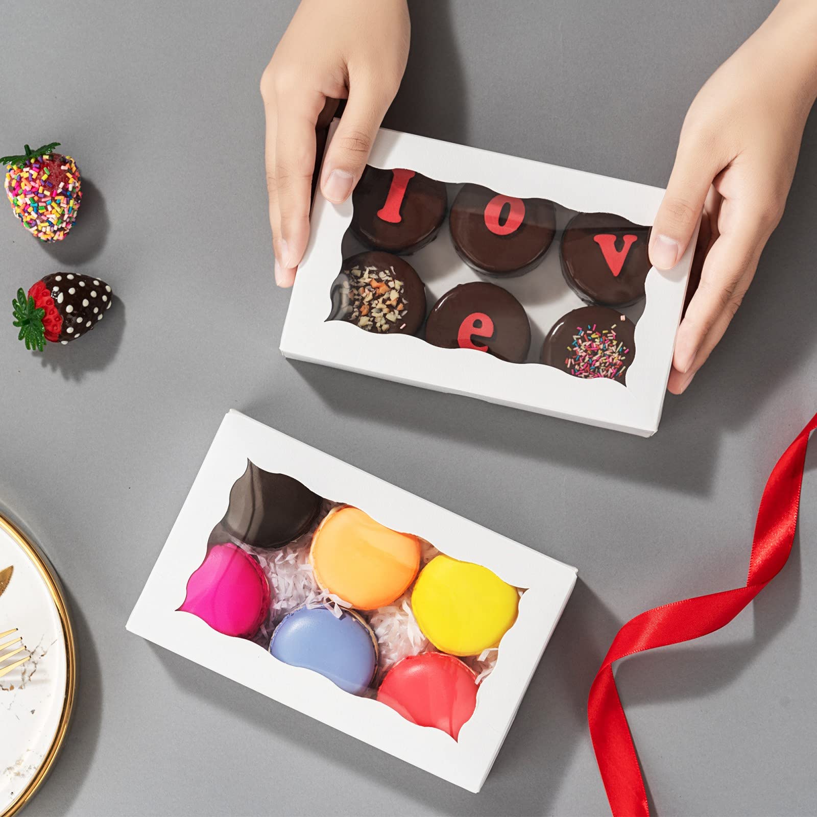 Romantic Baking DIY Assembly White 7 x 4 3/8 x 1in Cookies Boxes for Gift Giving Chocolate Truffle Bakery Brownie Pastry Boxes