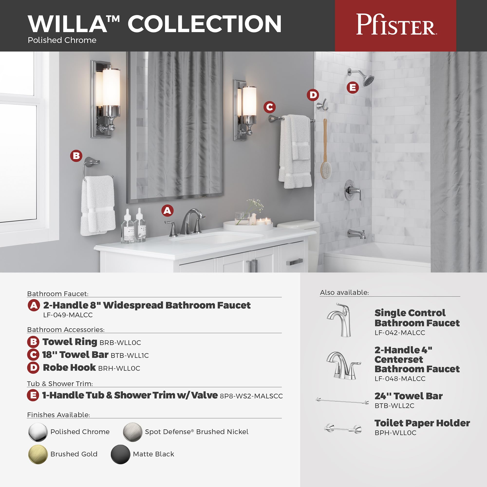 Pfister Willa Bath Towel Bar For Bathroom, 18-Inch, Wall-Mounted, Screw-In, Polished Chrome Finish, Btbwll1C