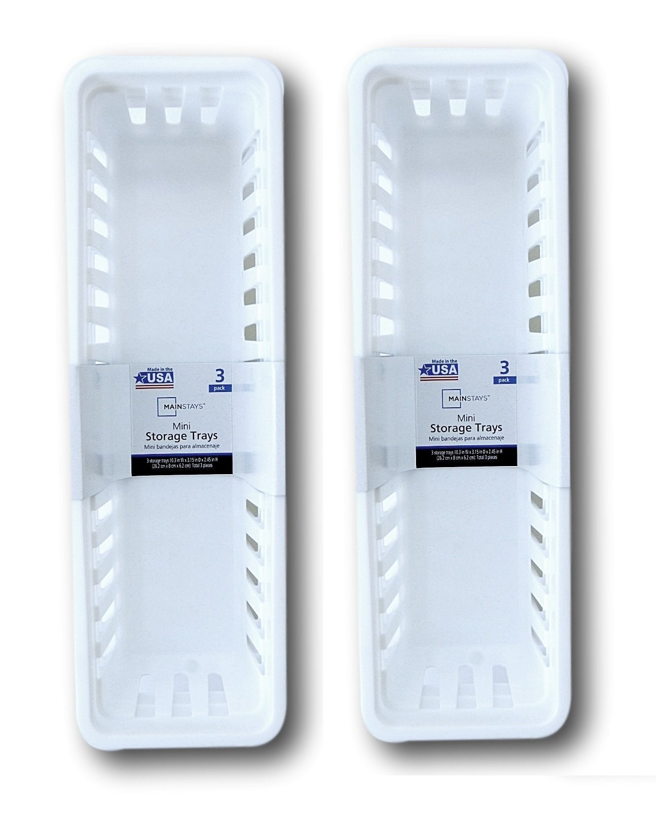 Mainstays Slim Plastic Storage Trays Baskets In White- Set Of 6