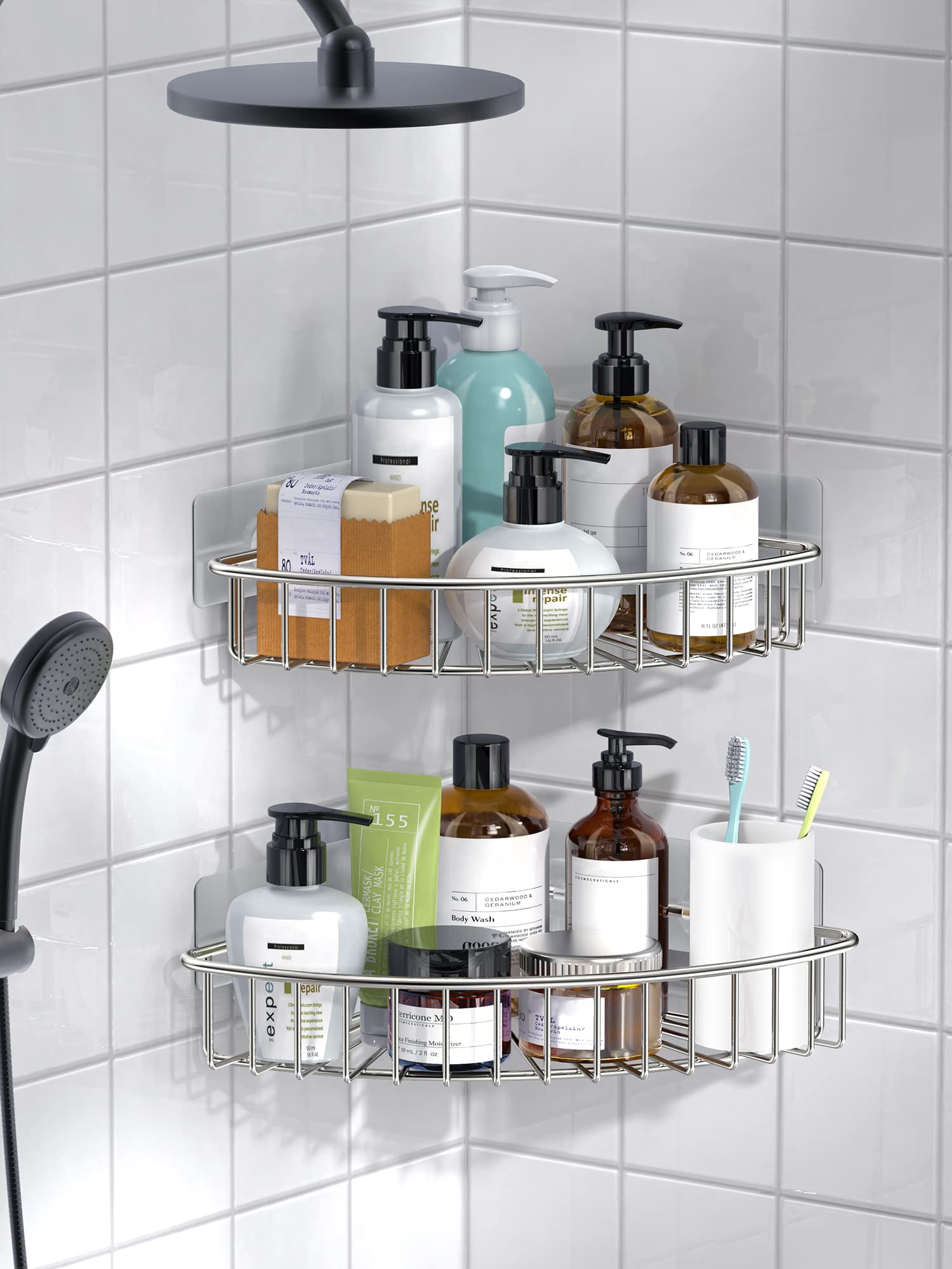 Smartake 2-Pack Corner Shower Caddy, Sus304 Stainless Steel, Wall Mounted Bathroom Shelf With Adhesive, Storage Organizer For To