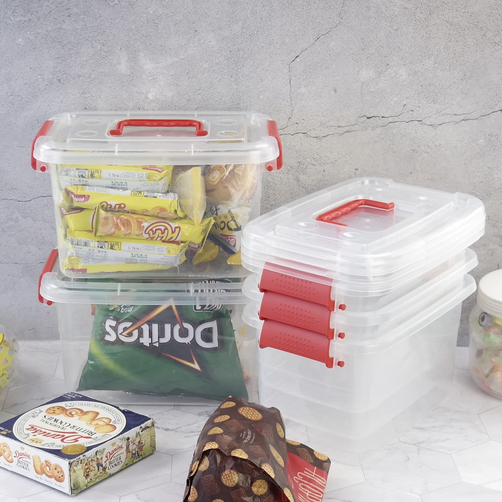 Dynkona Plastic Boxes With Lids, Clear Storage Bins Set Of 6, 6 Quarts
