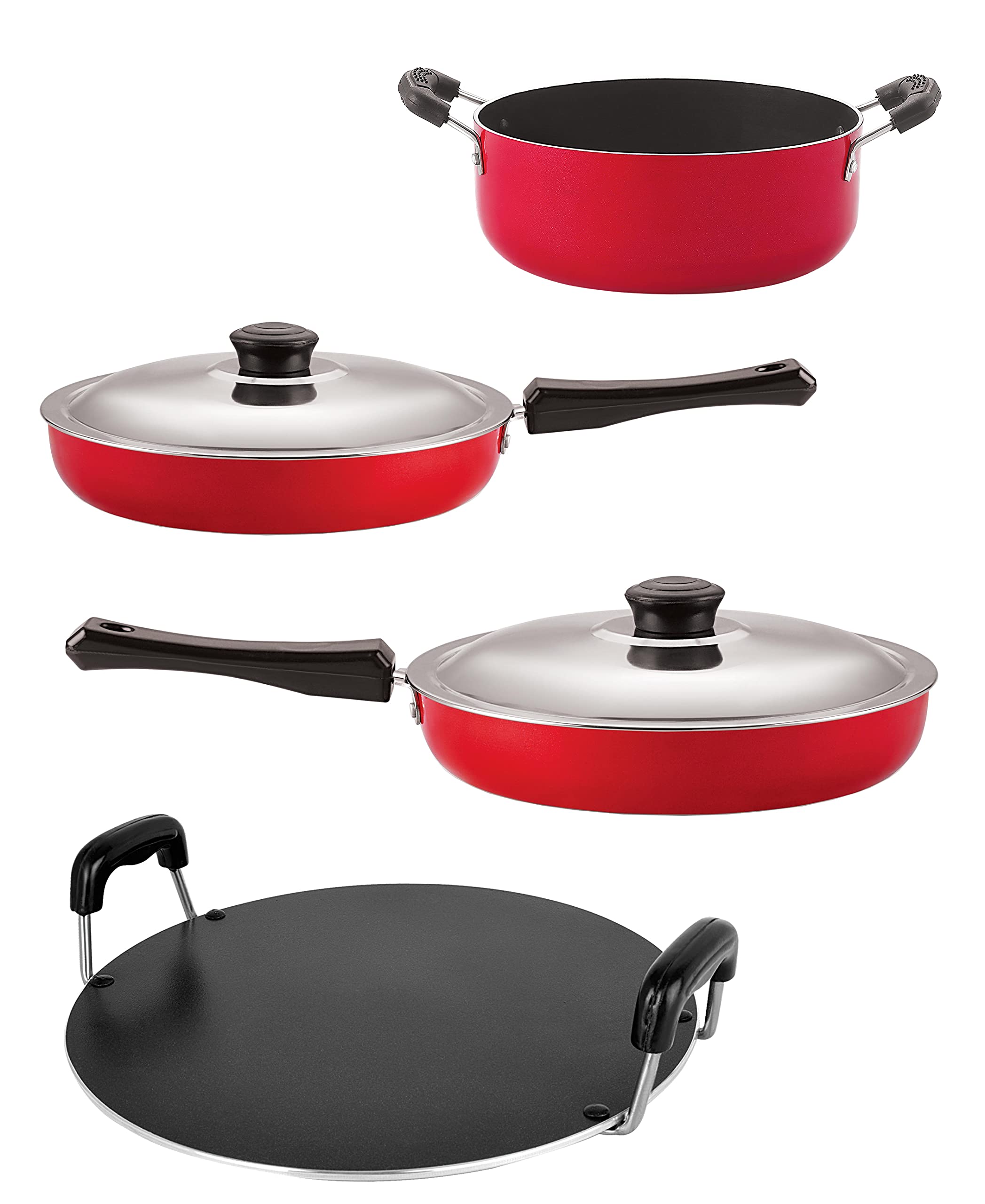 Nirlon Non Stick Cookware Kitchen Cooking Essential Gift Set Of 4 Pieces (Fp10_Fp13_Rt_Cs24)