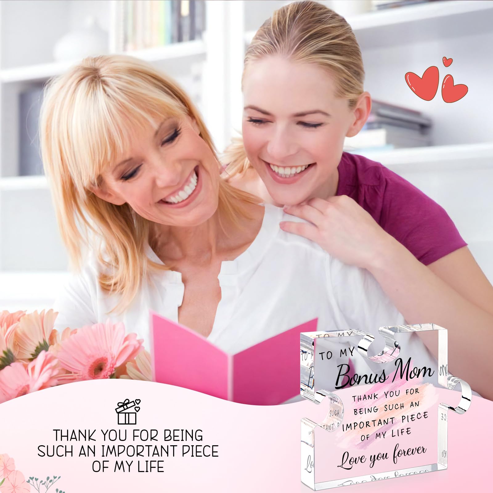 Bonus Mom Gifts for Step Mama Puzzle Piece Gift Ideas Second Mother Gift from Step Daughter Son - Gifts for Bonus Mom Birthday C