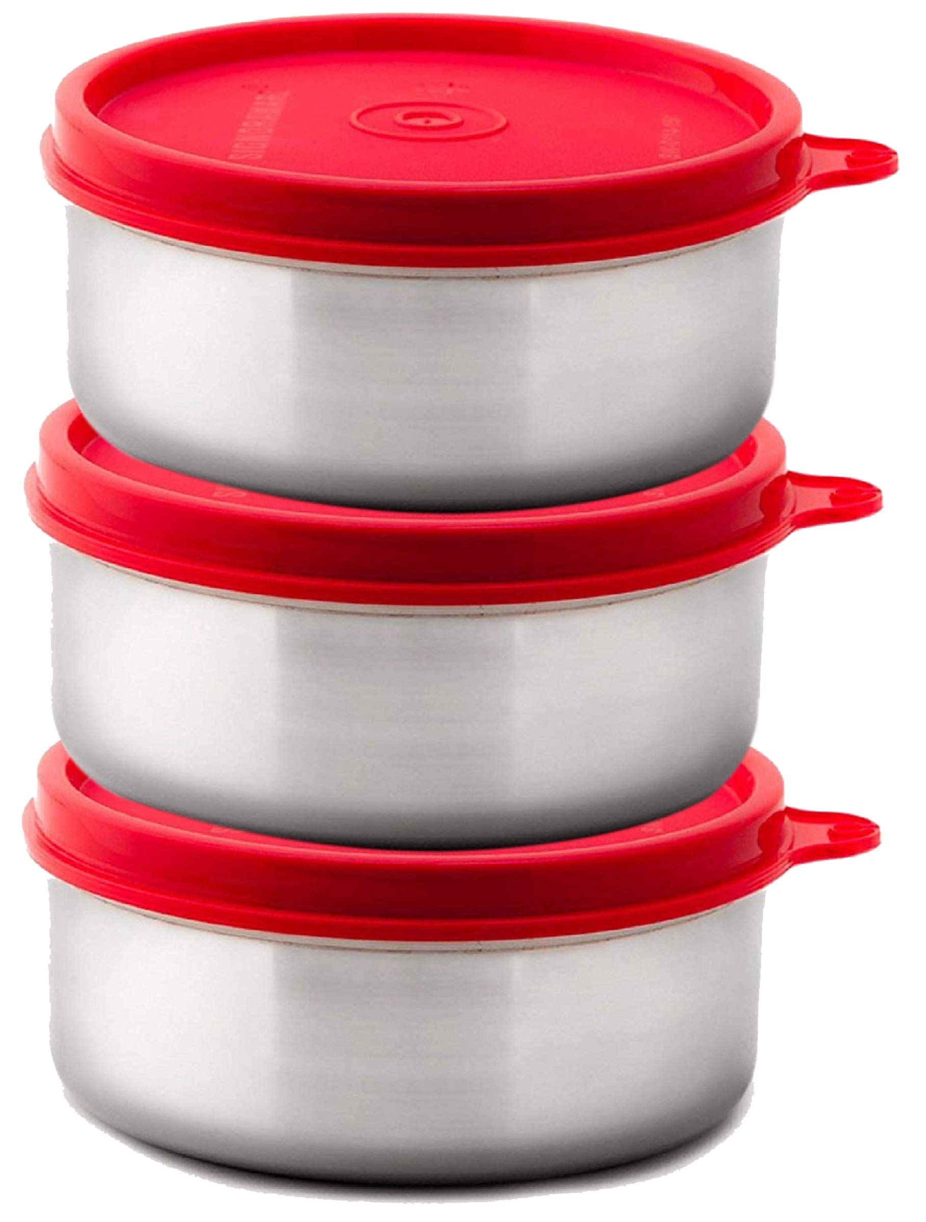 Signoraware Executive Steel Container Medium, Set Of 3,350Ml + 350Ml+350Ml, Red