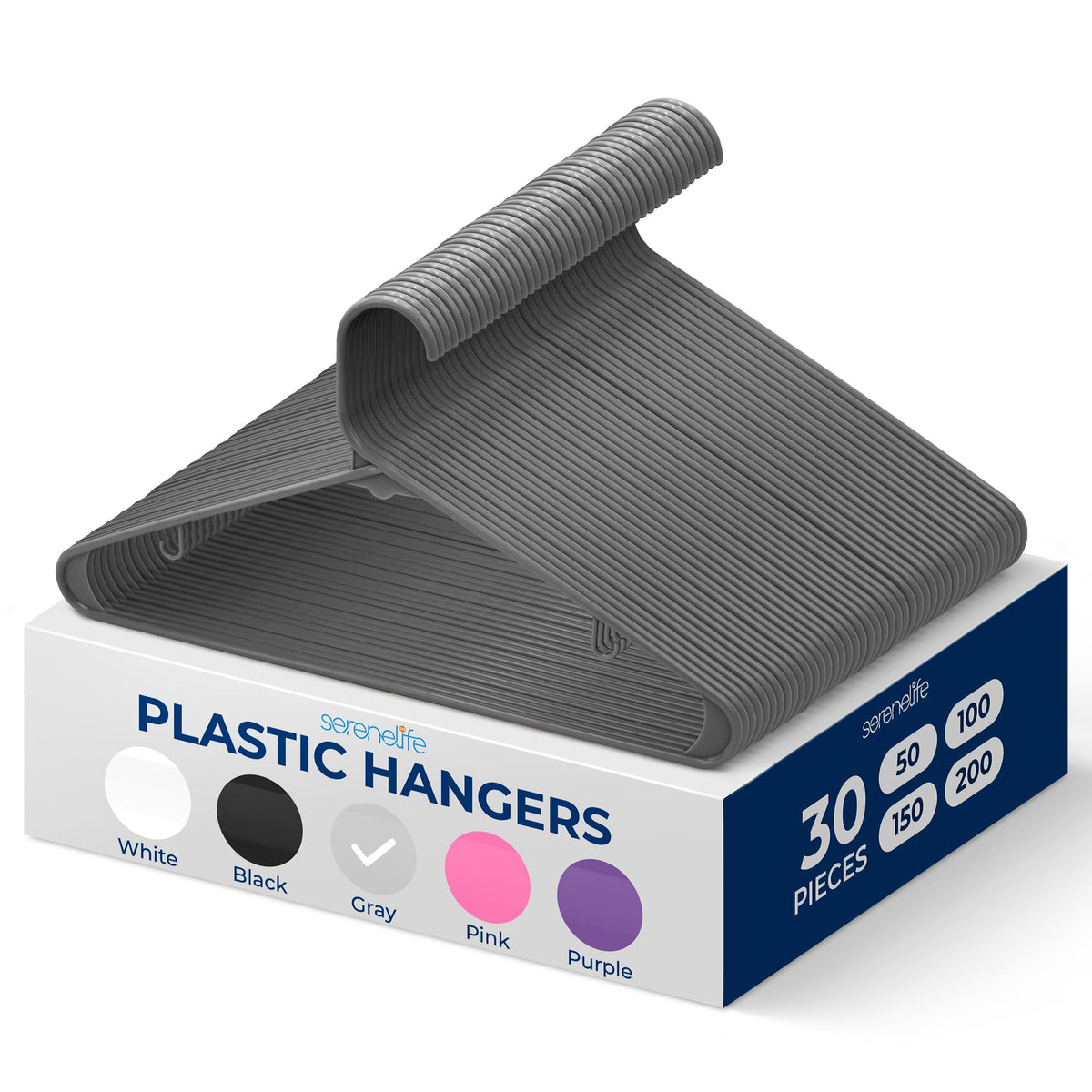 Serenelife 30 Pieces Plastic Hangers - Space Saving, Heavy Duty, Slim, Clothes Hanger Set, Ideal For Laundy/Daily Use, Can Hold