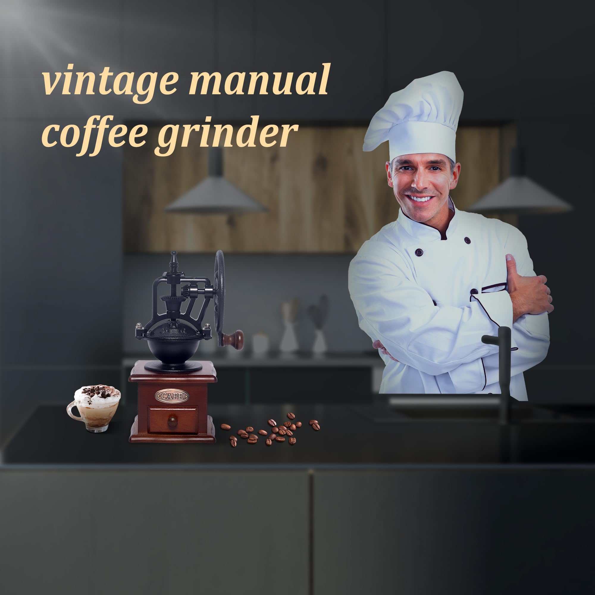 Manual Coffee Grinder Vintage Wooden Coffee Bean Grinder Hand Grinder Roller Antique Coffee Mill For Making Mesh Coffee Classic