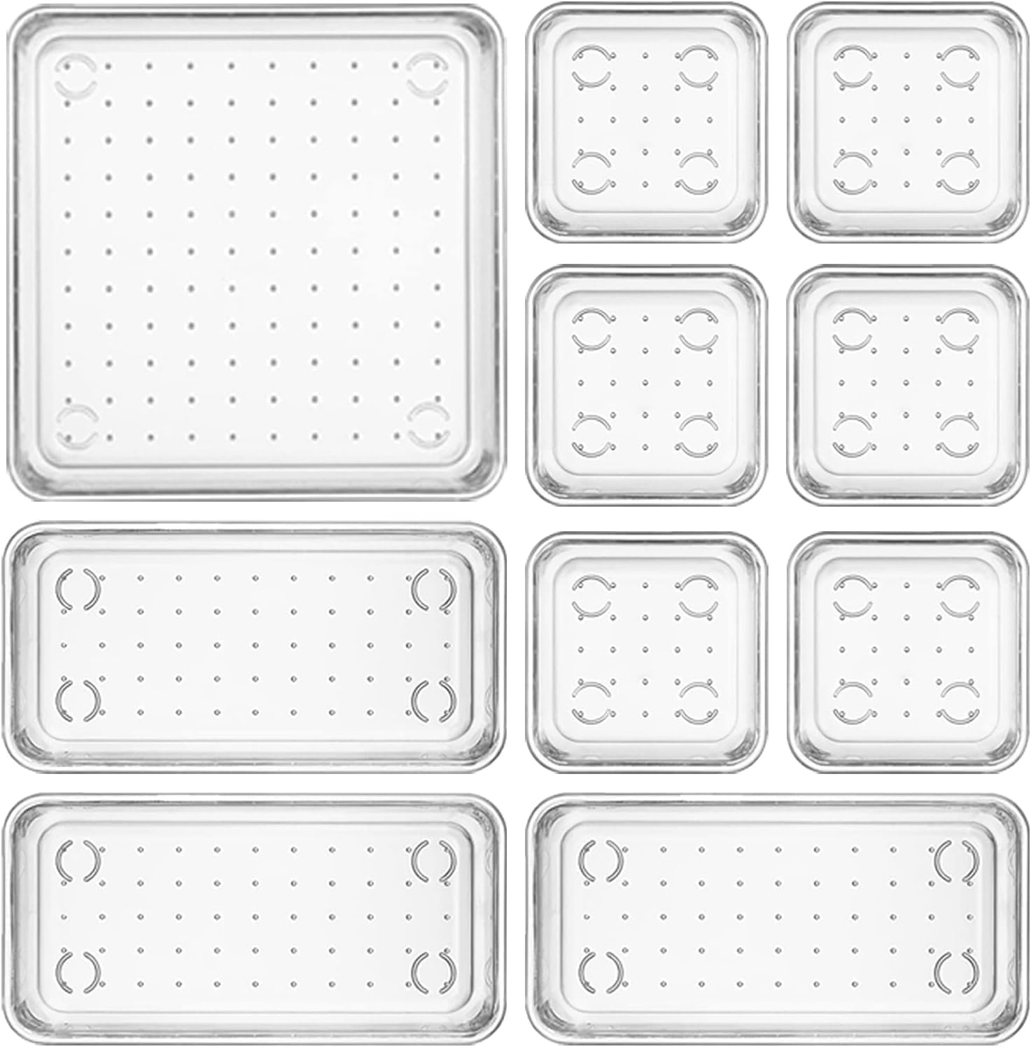 Kepzell 10 Pcs Desk Drawer Organizer Bathroom Drawer Tray Dividers Versatile Storage Bins Plastic Vanity Trays Organizers (Model
