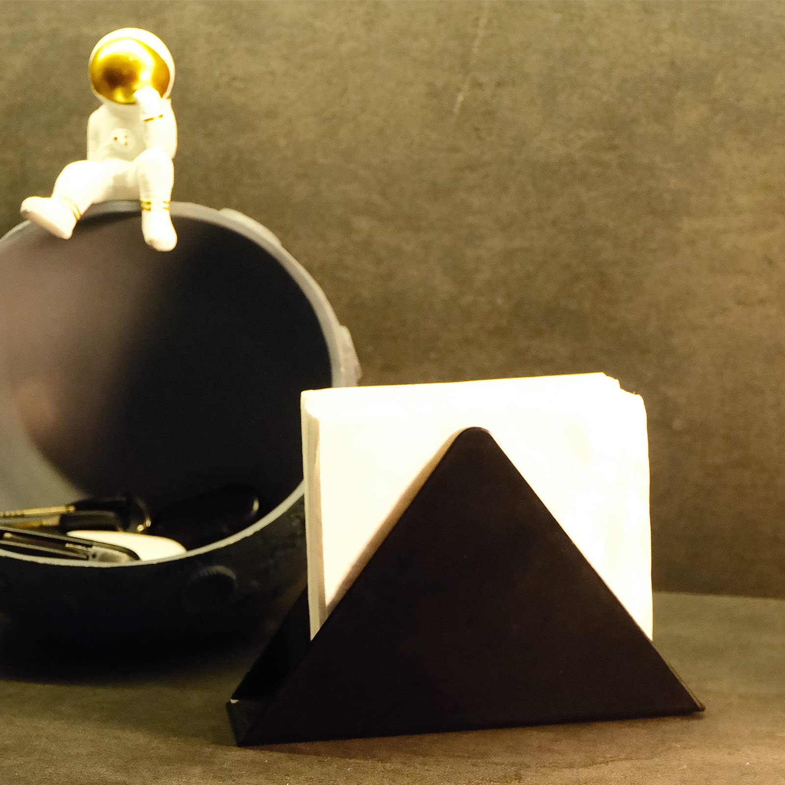 Paper Napkin Holder Freestanding Tissue Dispenser For Kitchen Countertops, Dining, Picnic Table, Cast Iron, Black, Triangle