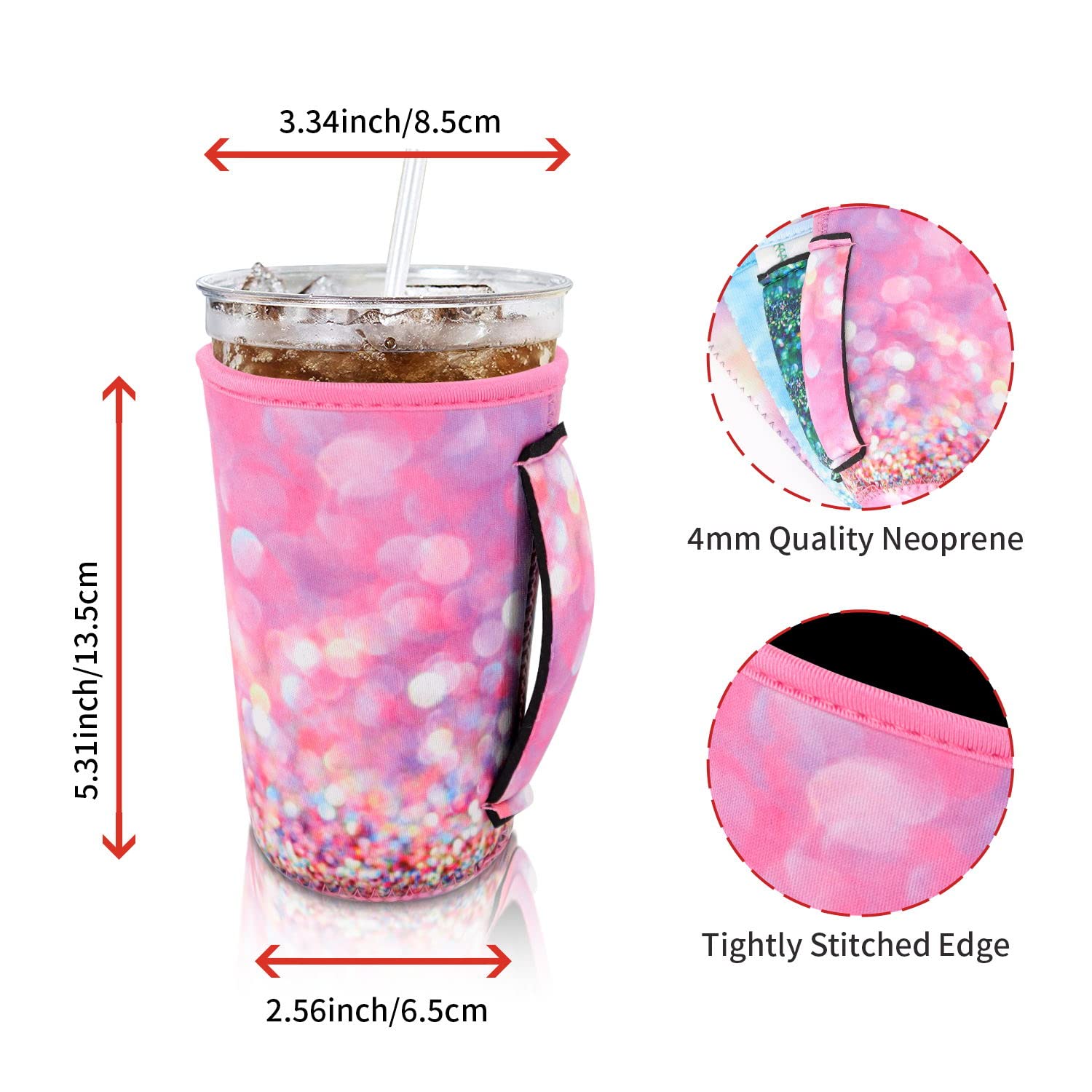 4Pack Reusable Iced Coffee Sleeve Insulator Sleeves For Cold Drinks Beverages, Neoprene Cup Holder For Most Coffee, Fits 22-24Oz