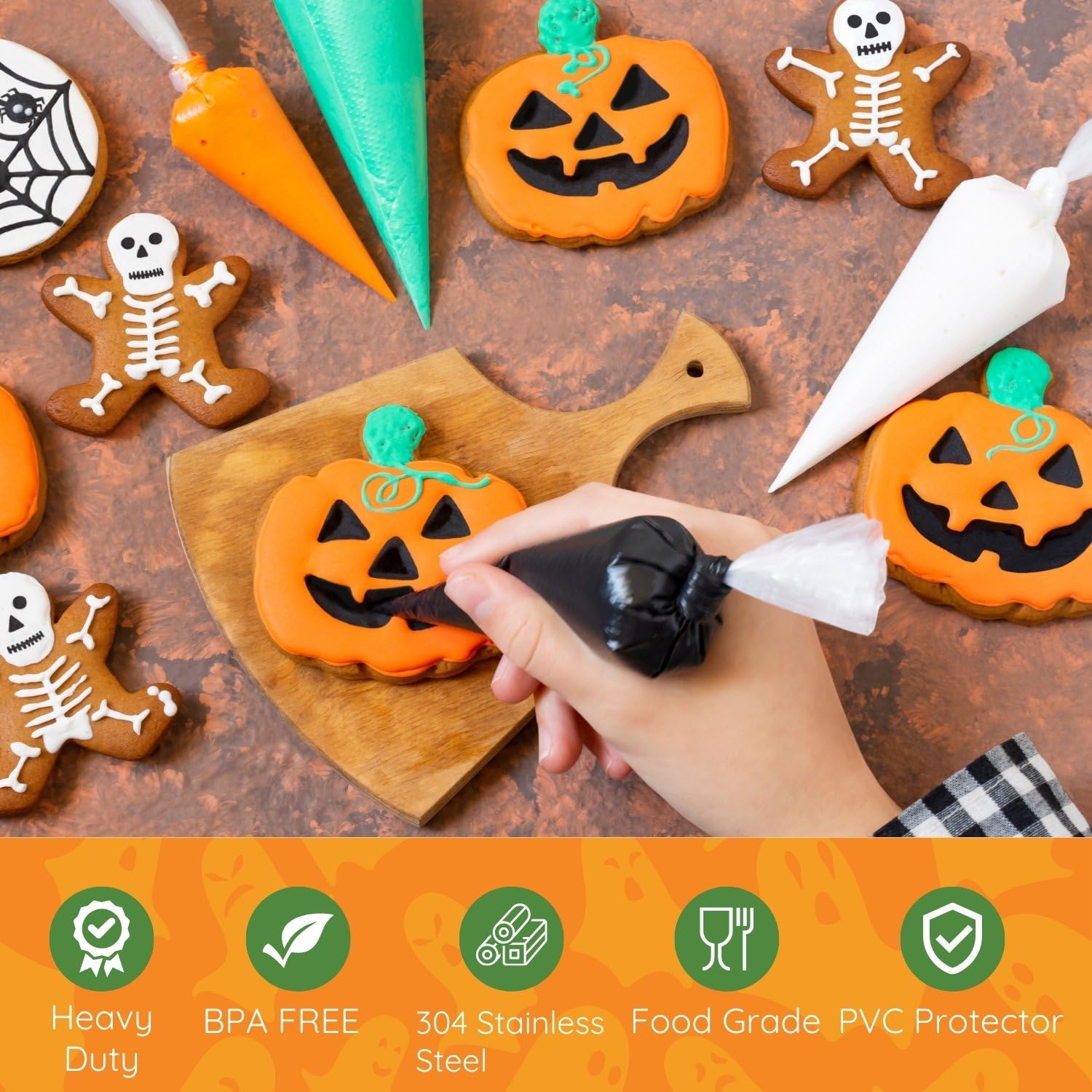 Crethinkaty Halloween Cookie Cutters Set 5 Piece Halloween Biscuit Cutters Stainless Steel With Protective Silicone Edge For Bak