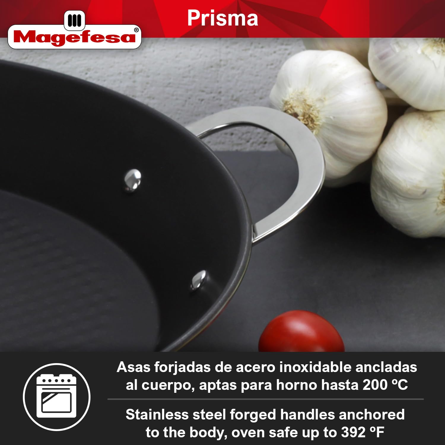 Magefesa Prisma - 13.4 Inches Paella Pan, Made Of 18/10 Stainless Steel, Triple Layer Non-Stick, For All Types Of Kitchens, Indu