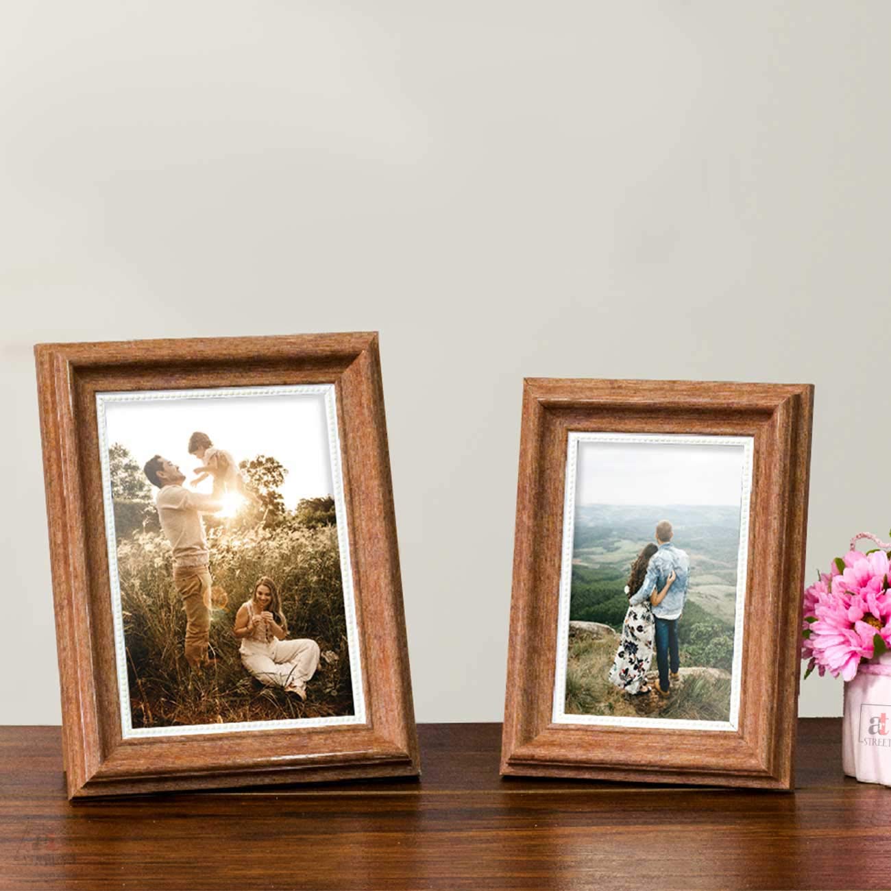 Art Street Table Photo Frame/Picture Frame For Desk (Photo Size 5X7 & 4X6) Photo Gift/Love Gift - (Set Of 2- Brown)