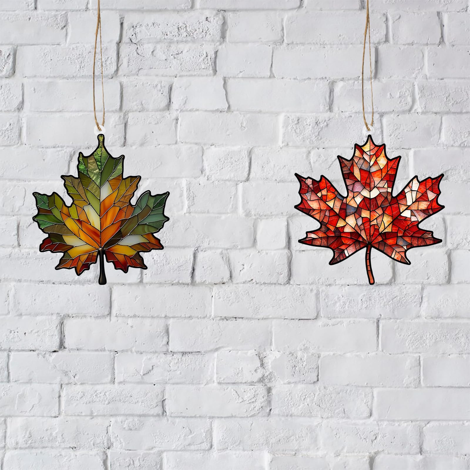 4PCS Maple Leaf Acrylic Fall Ornament Window Hanging Autumn Leaf Decoration, Acrylic Fall Leaves Wall Art Decor Pendent Suncatch