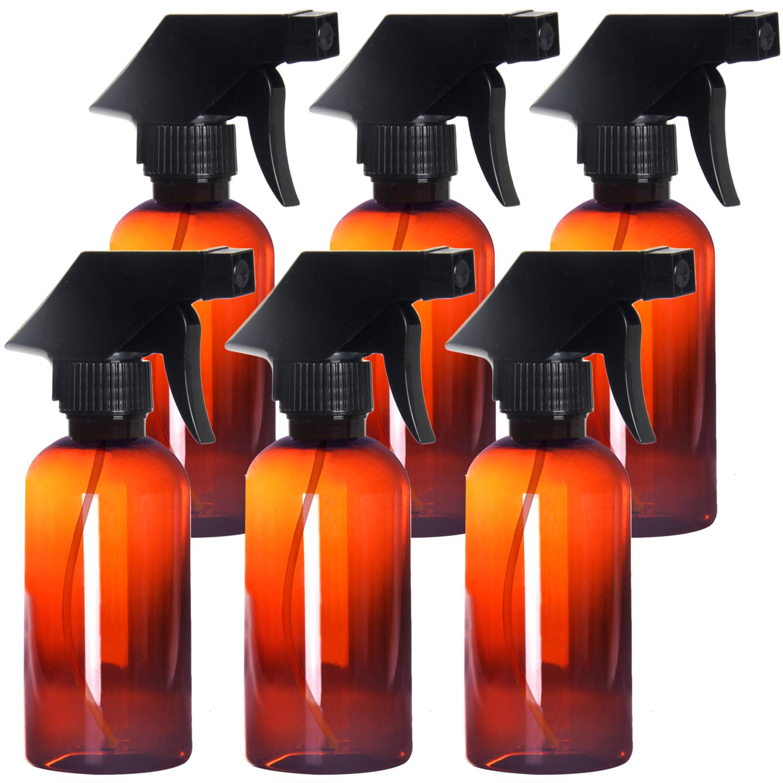 Youngever 6 Pack Empty Amber Plastic Spray Bottles, 8 Ounce Refillable Container for Essential Oils, Cleaning Products, or Aroma