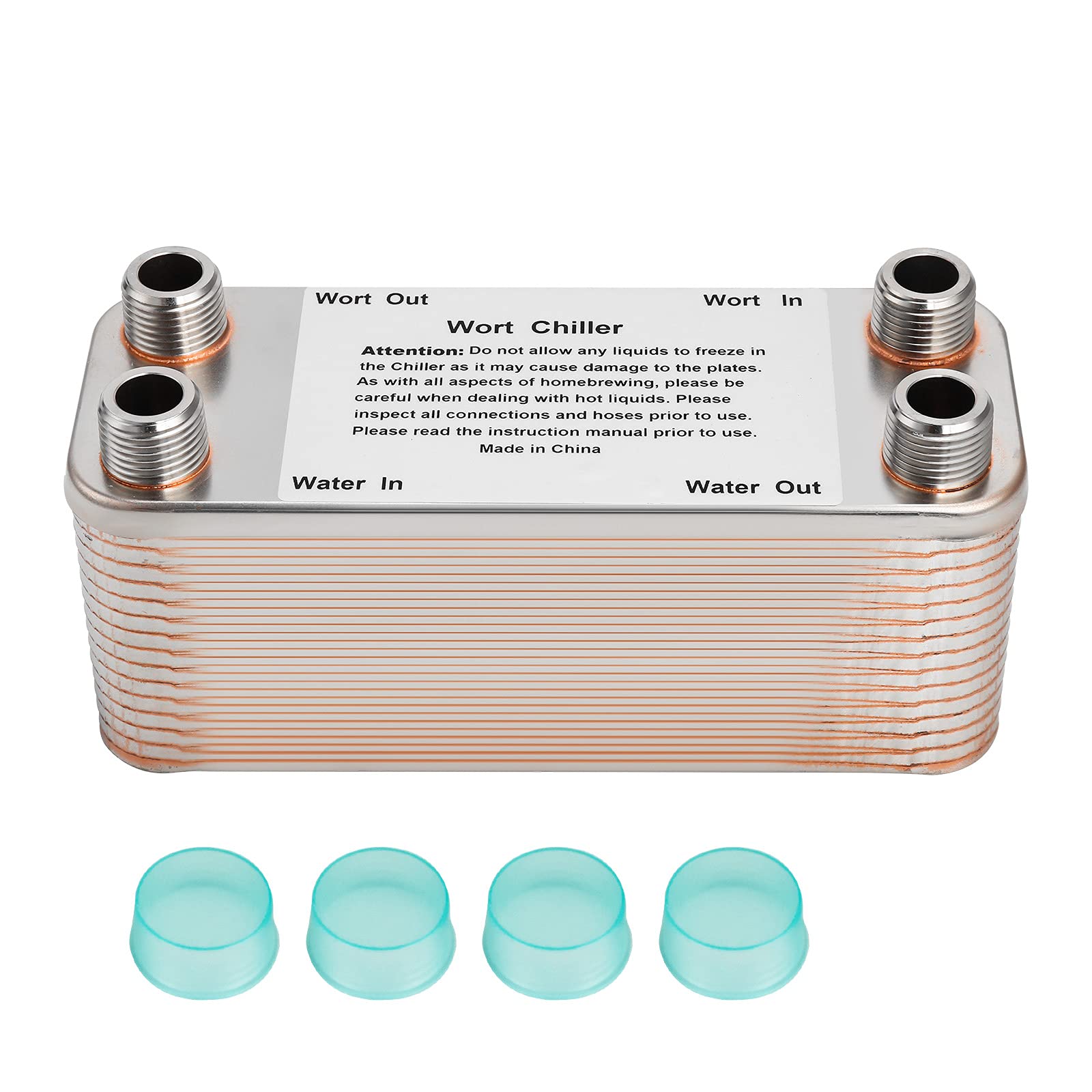 Ferroday Wort Chiller 30 Plate 1/2 Npt Plate Chiller Stainless Steel Brazed Plate Heat Exchanger 1/2 Thread Plate Chiller - 7.3'