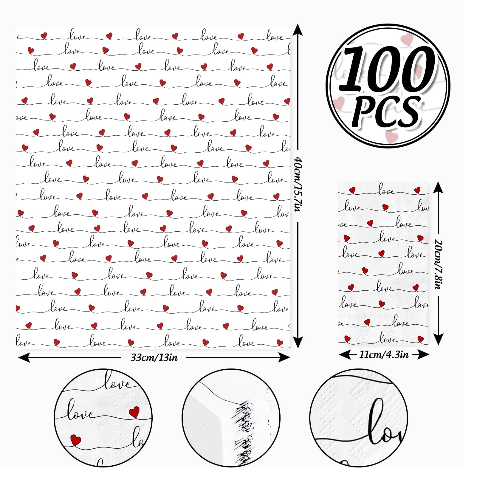 Anydesign 100Pack Heart Guest Napkin Valentine'S Day Disposable Napkins 3 Ply Love Hearts Dinner Hand Napkin For Wedding Anniver