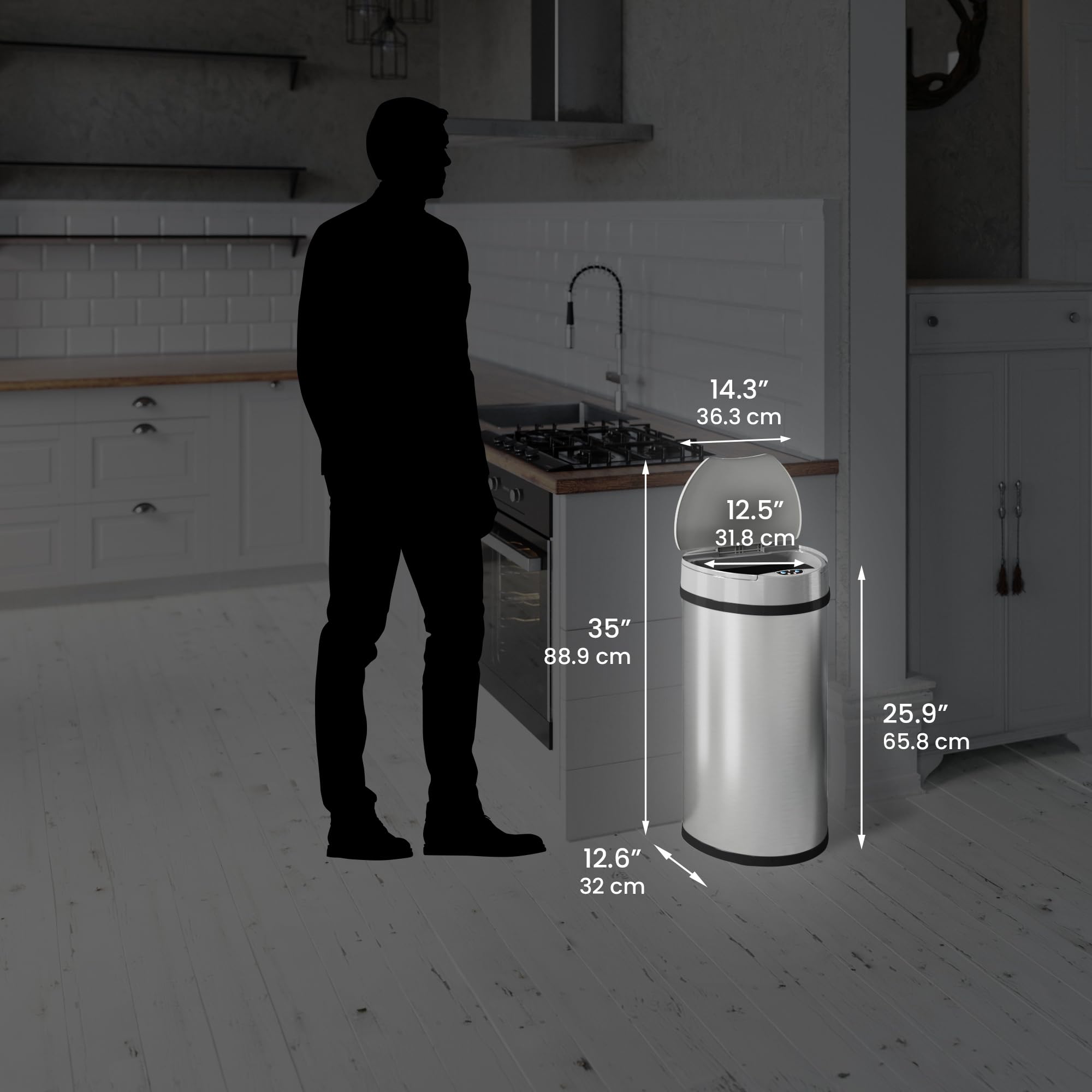 Itouchless 13 Gallon Kitchen Trash Can With Odor Control System, Stainless Steel Extra-Wide Opening Touchless Automatic Garbage