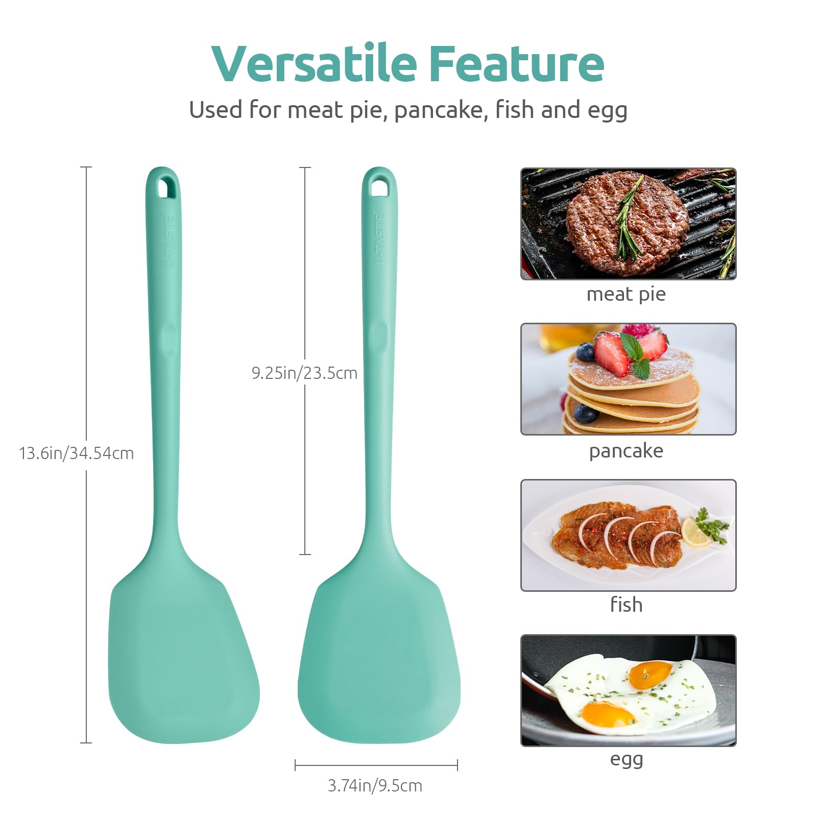 13.6'' Solid Silicone Turner: U-Taste 600F Heat Resistant Kitchen Spatula Flipper, Food Grade Flexible Wide Seamless Rubber Cook