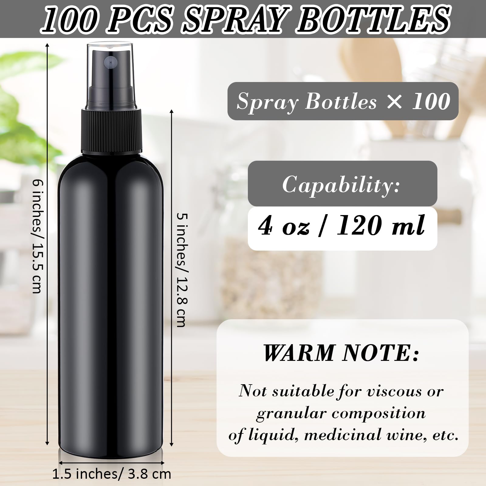 Kigley 100 Pcs Small Spray Bottle Bulk 4 Oz Plastic Empty Mist Spray Bottles For Essential Oils Fine Mist Sprayer Reusable Refil