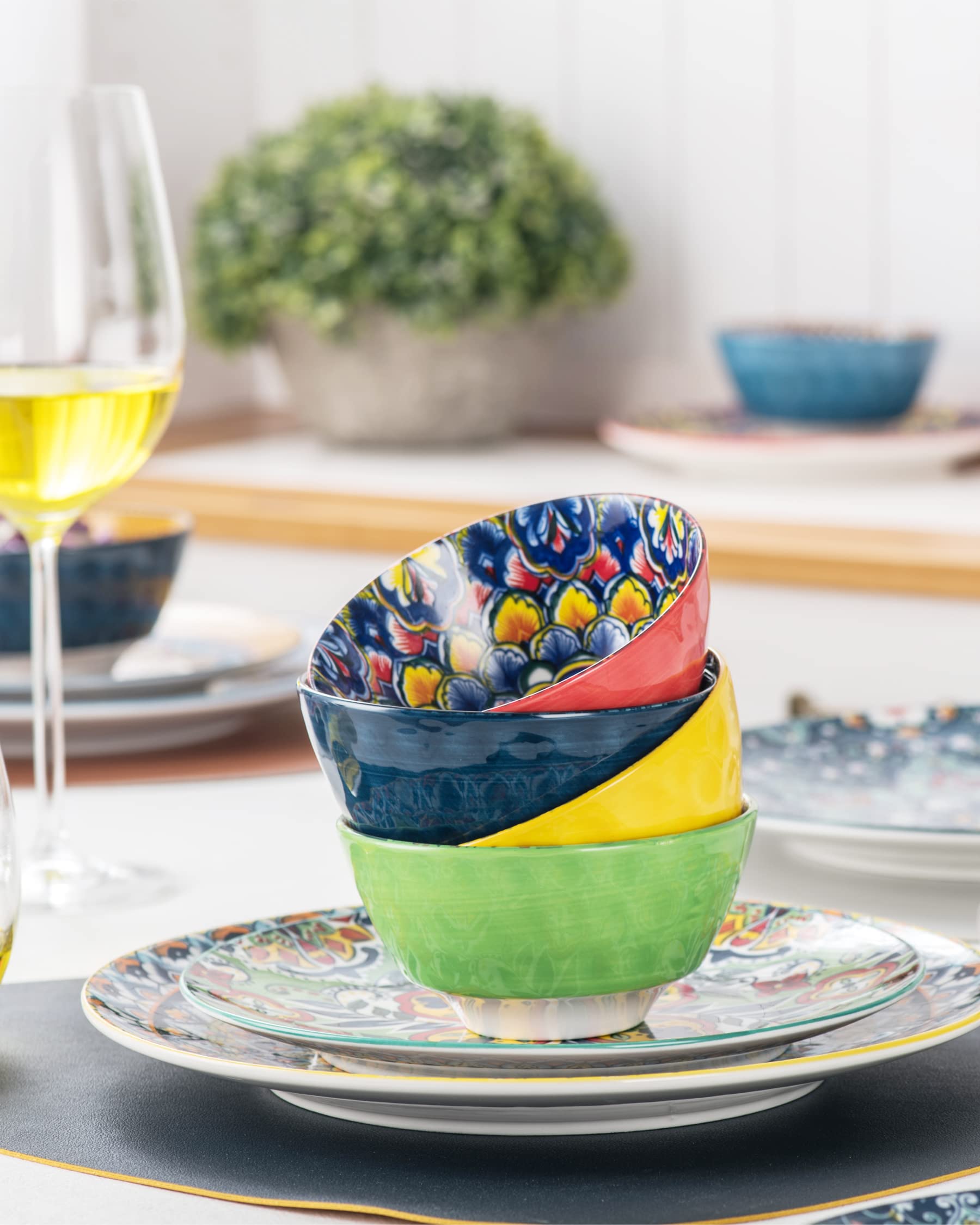 Henxfen Lead Ceramic Snack, Dessert Bowls Set Of 6-12 Oz Colorful Small Bowl Set For Ice Cream, Nut, Condiment - Porcelain Side