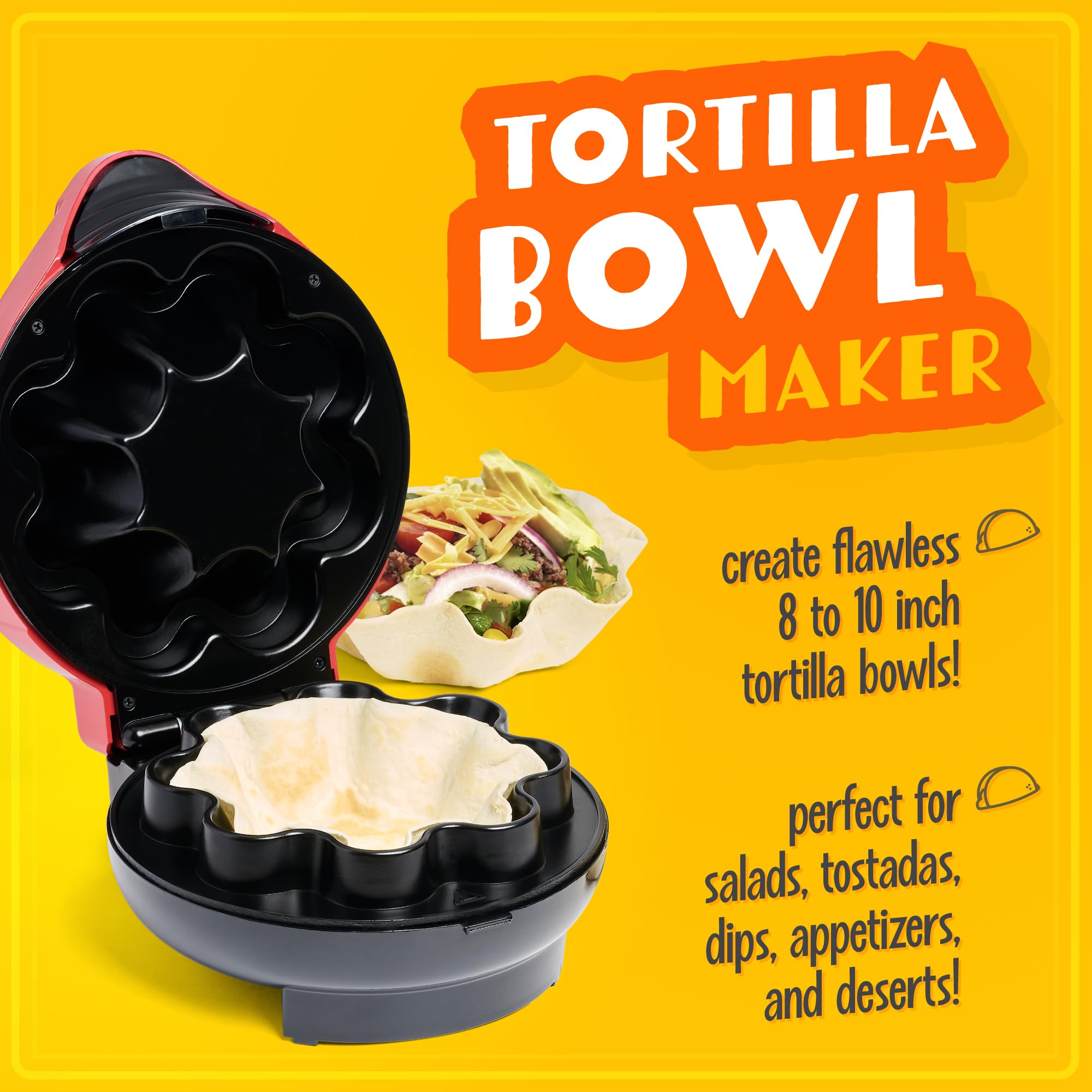 Nostalgia Taco Tuesday Tortilla Bowl Maker For Baked Taco Bowls, Tostadas, Salads, Dips, Appetizers, And Desserts, 8 To 10 Inch