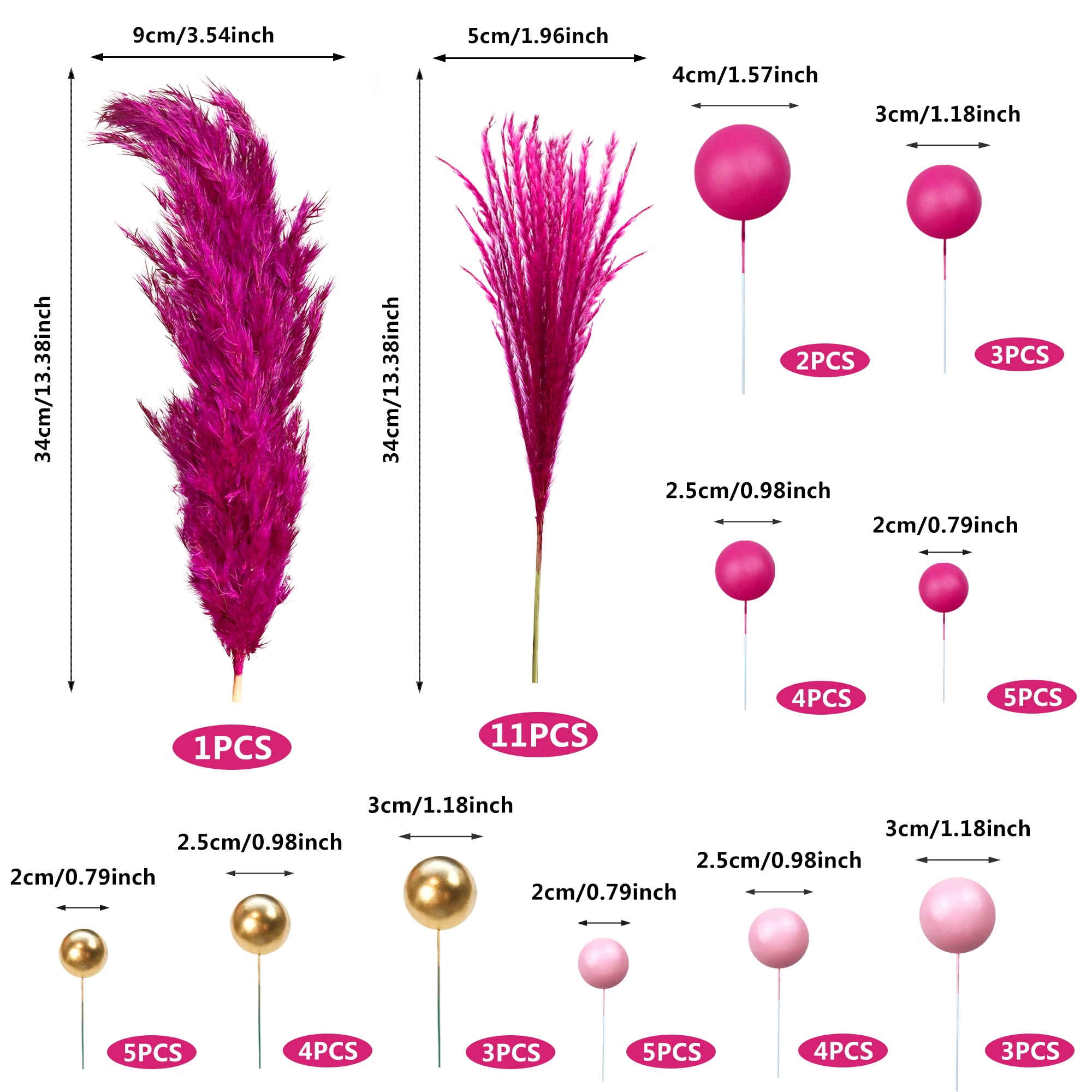 50 Pcs Boho Mini Balls Cake Toppers Various Dried Pampas Grass Cake Decor Bunny Tails White Brown Pampas Grass For Boho Home Wed