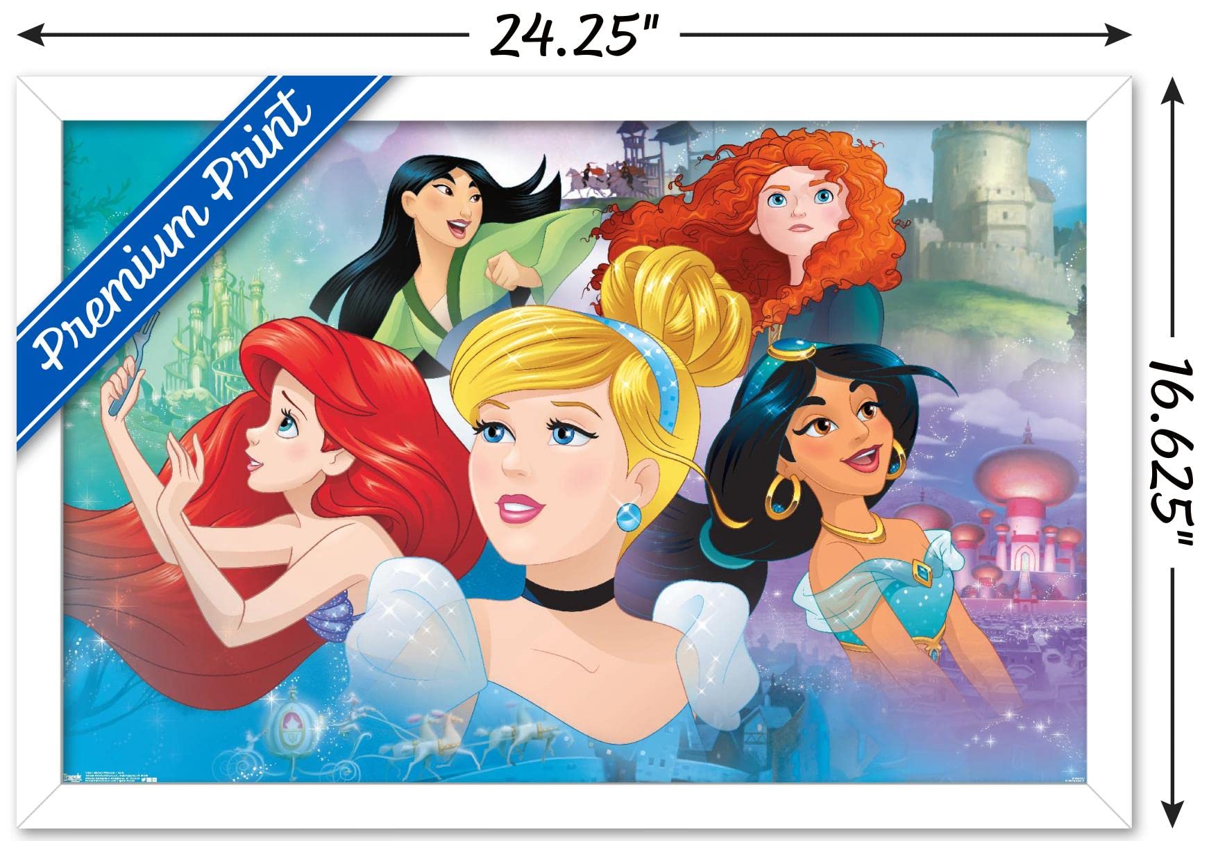 Trends International Disney Princess - Gaze Wall Poster, 14.72'' X 22.37'', White Framed Version