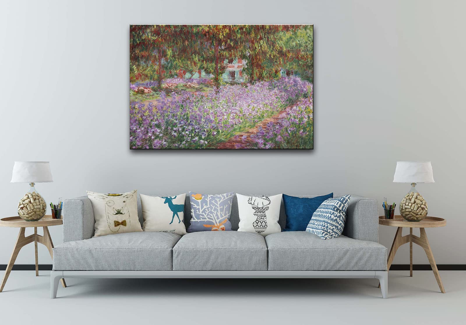 dgbtcart Large Canvas Art - Irises in Monet's Garden Print - 24" x 36" Framed Pine Wood Wall Decor