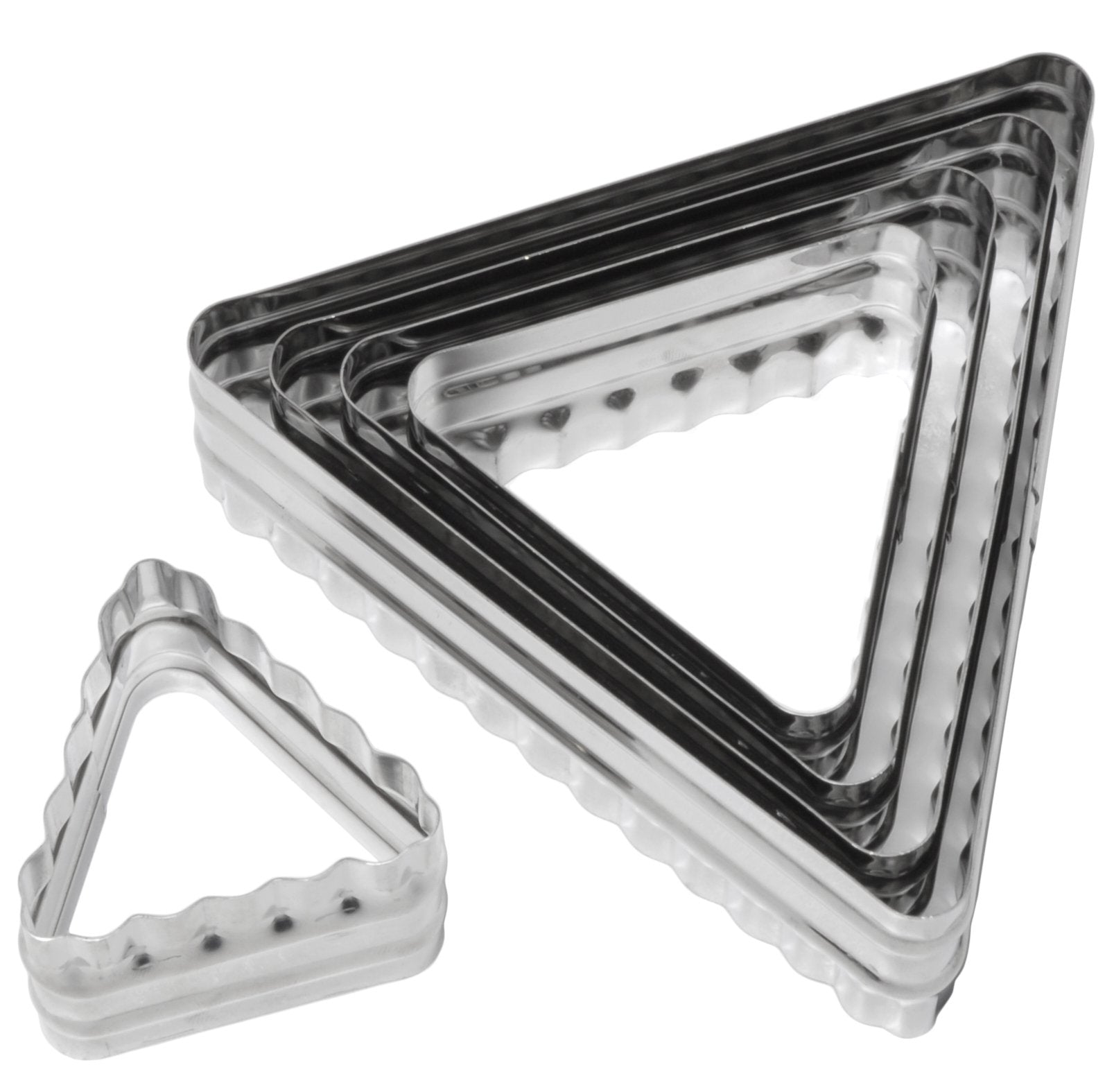 Ateco Double Sided Triangle Cutters In Graduated Sizes, Fluted & Plain Edges, Stainless Steel, 6 Pc Set