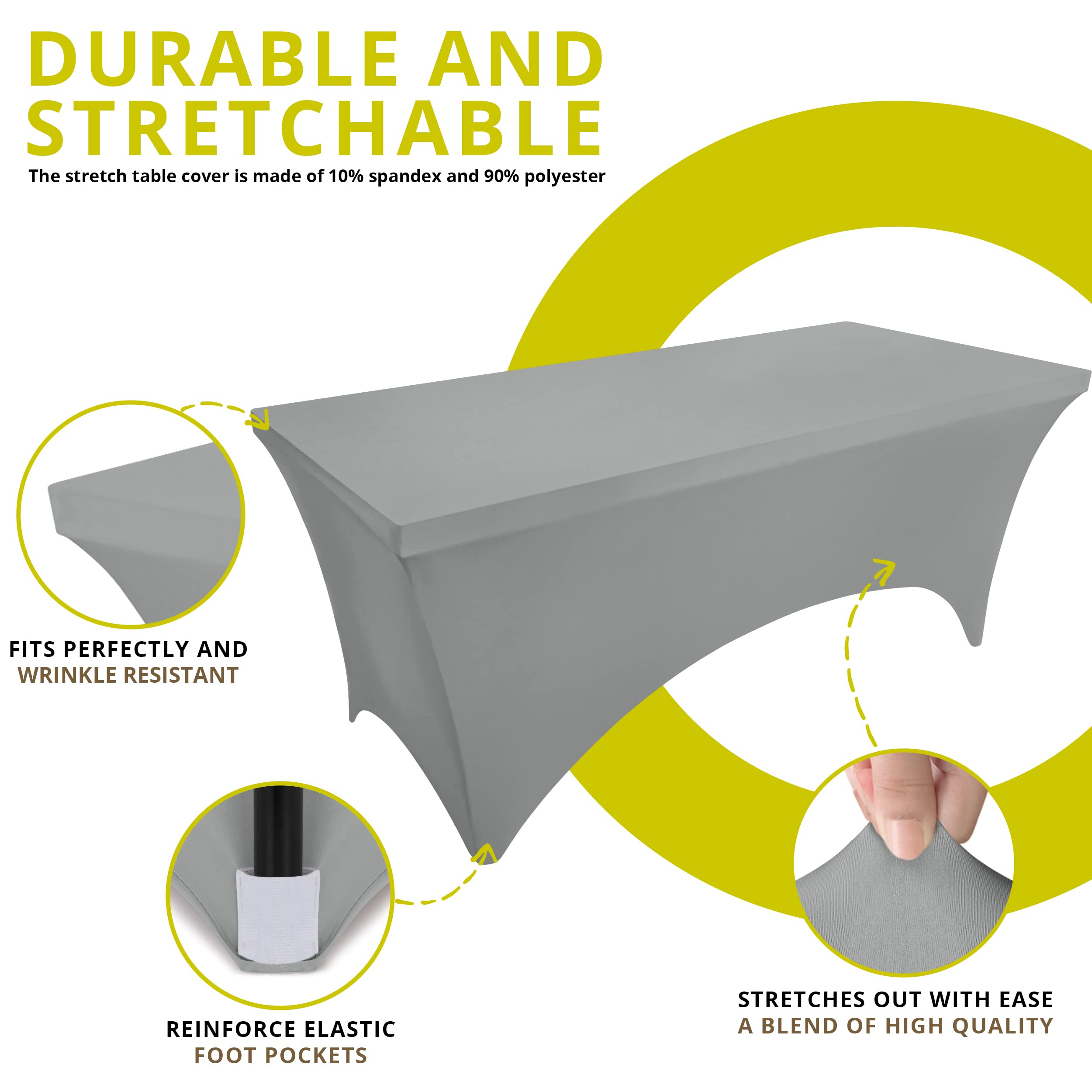 Utopia Kitchen Spandex Tablecloth 2 Pack [6FT  Grey] Tight  Fitted  Washable and Wrinkle Resistant Stretch Rectangular Patio Table Cover for Event  Wedding  Banquet & Parties [72Lx30Wx30H Inch]